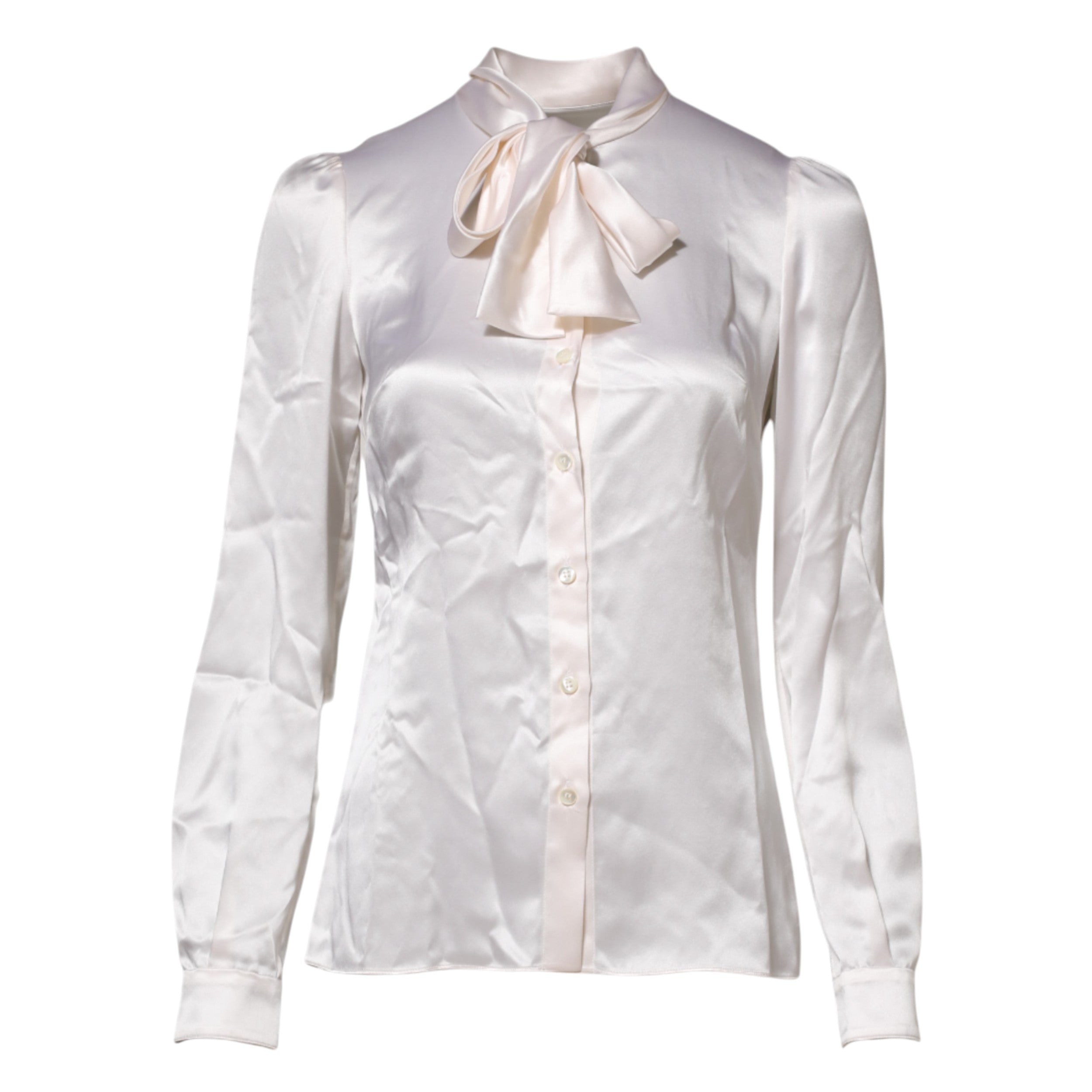 Dolce & Gabbana White Ascot Collar Long Sleeve Blouse Women's Top