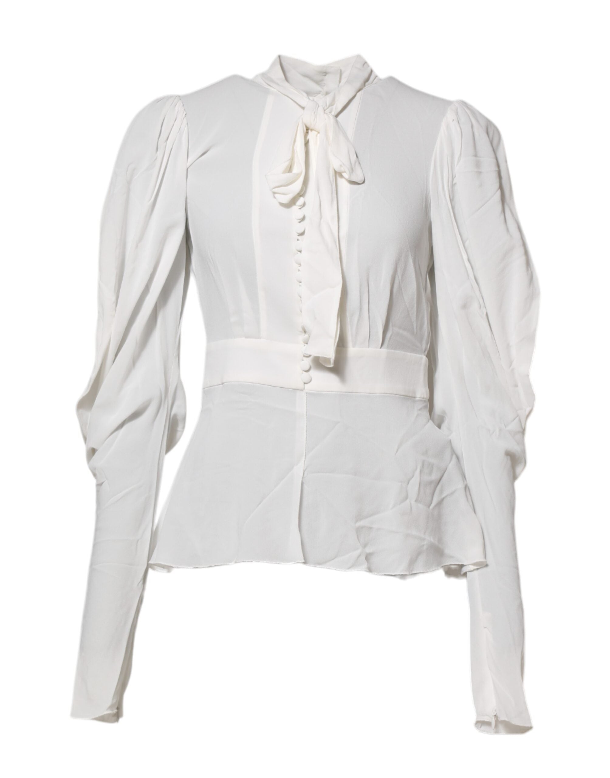 Dolce & Gabbana White Viscose Ascot Collar Long Sleeves Women's Top