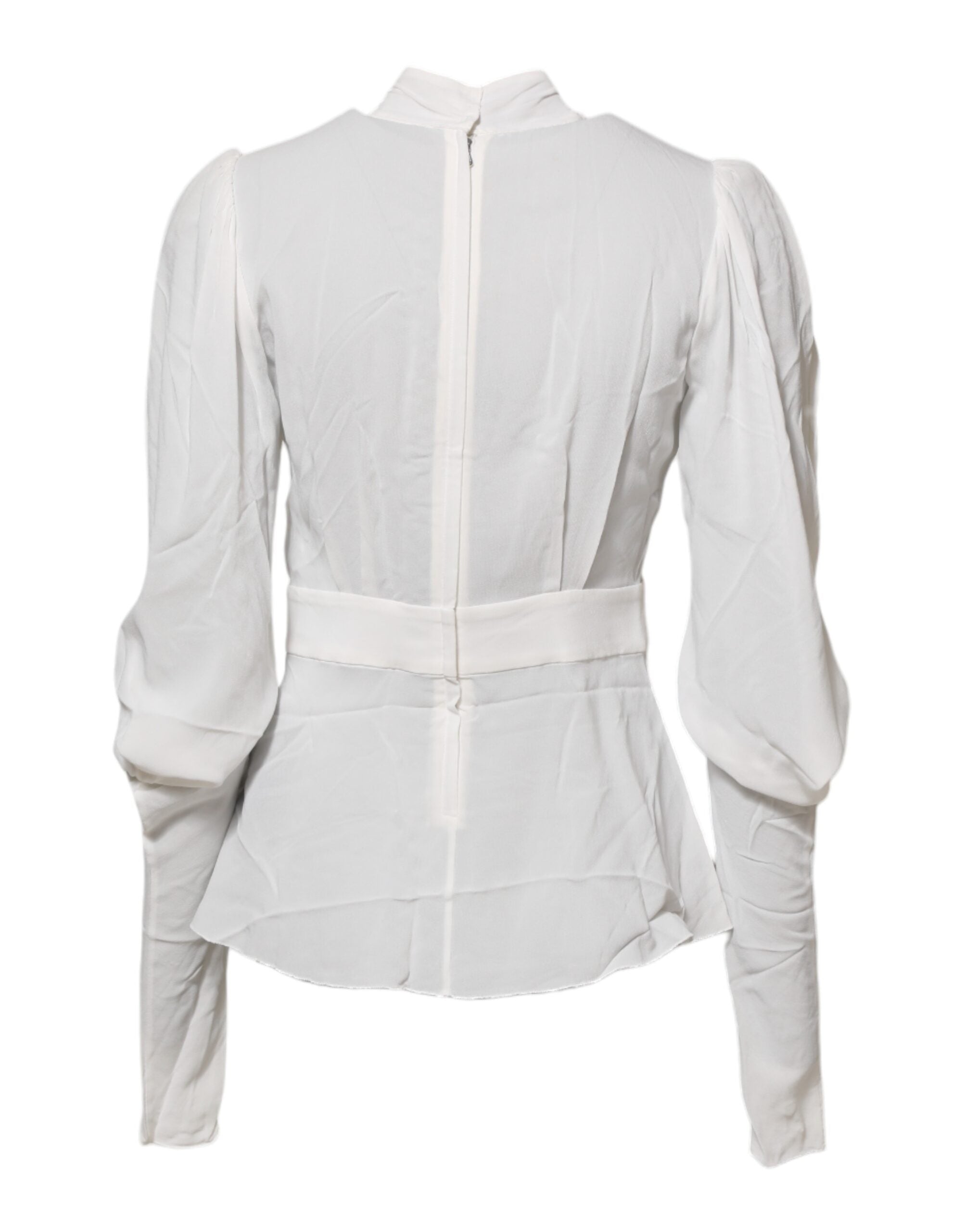 Dolce & Gabbana White Viscose Ascot Collar Long Sleeves Women's Top