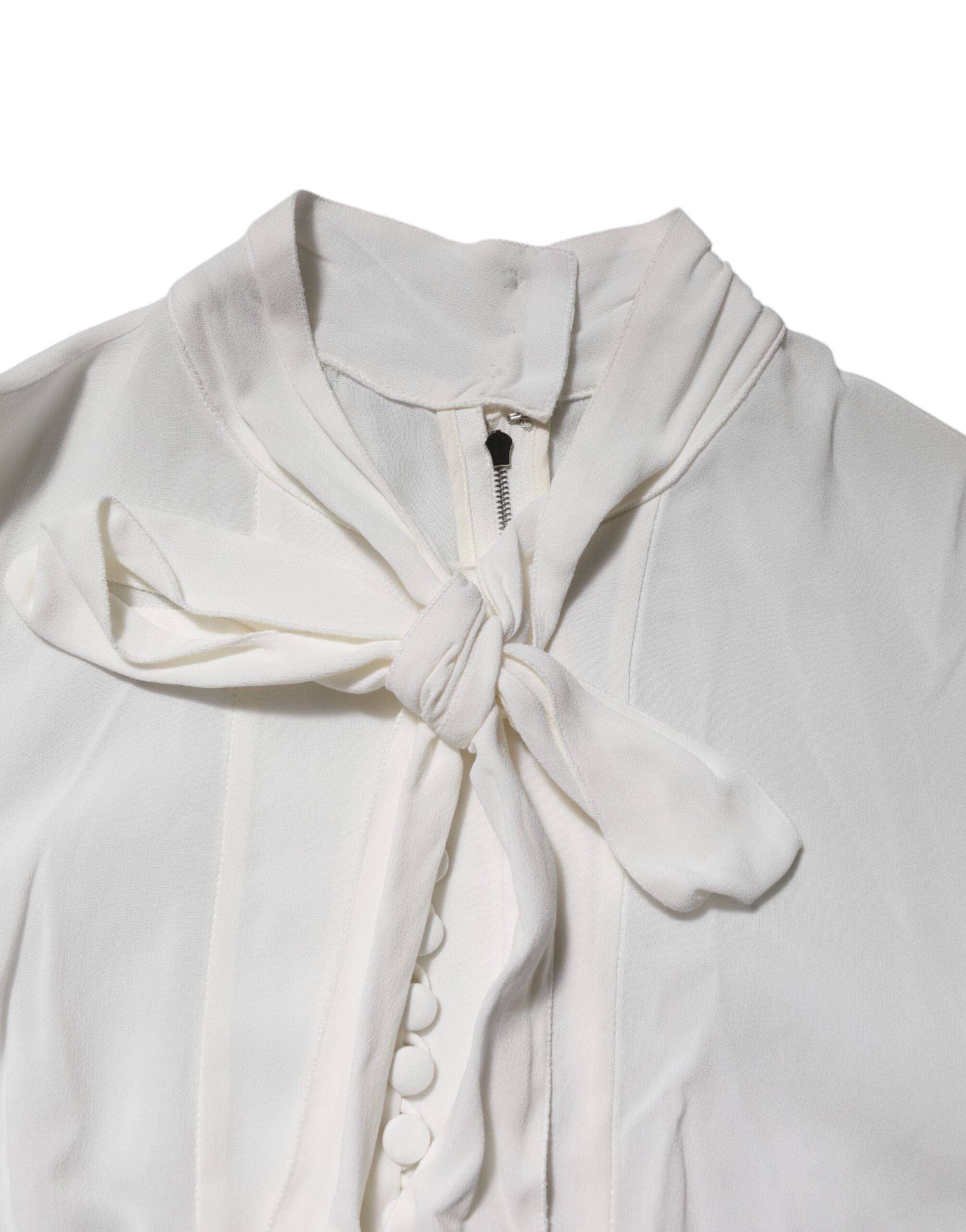 Dolce & Gabbana White Viscose Ascot Collar Long Sleeves Women's Top