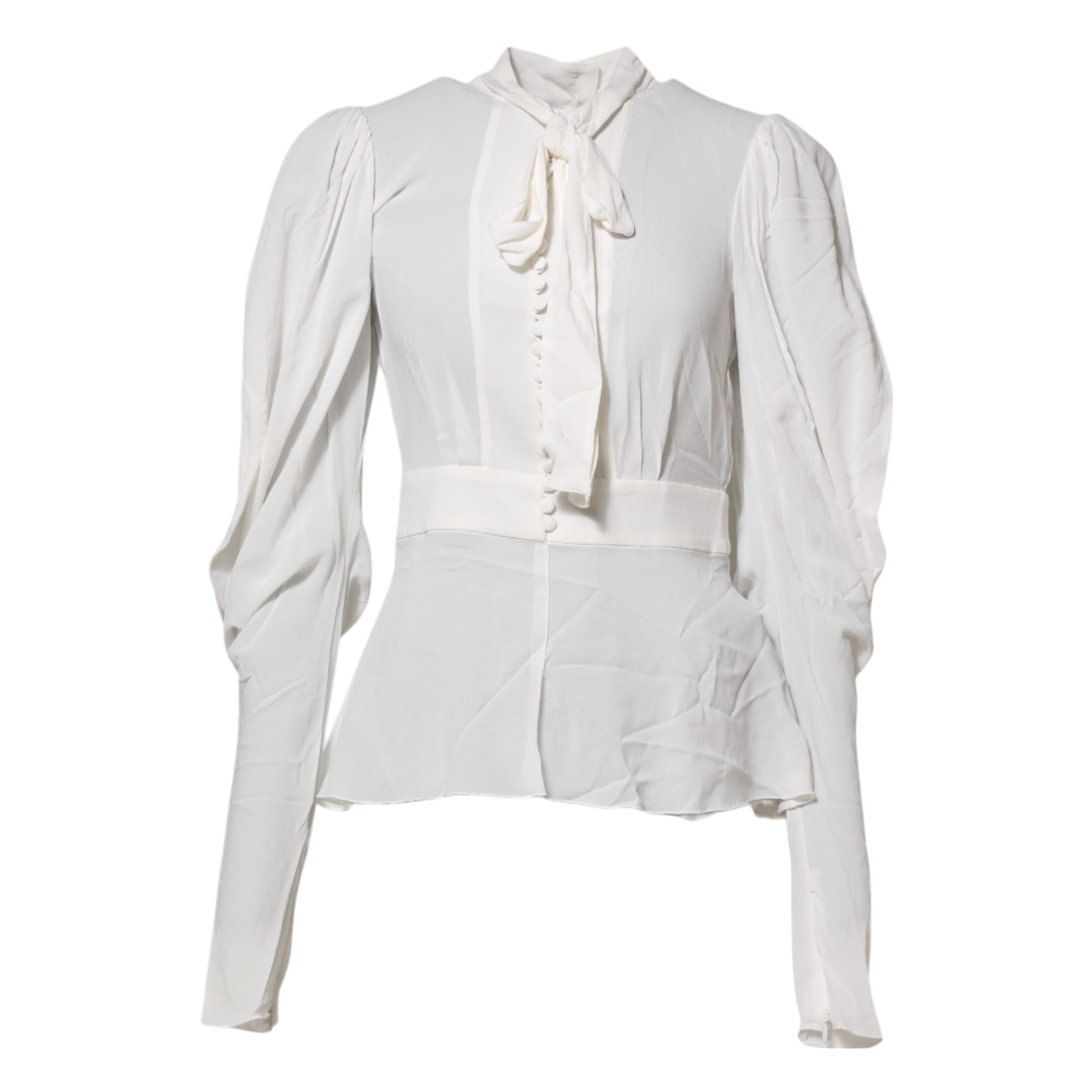 Dolce & Gabbana White Viscose Ascot Collar Long Sleeves Women's Top