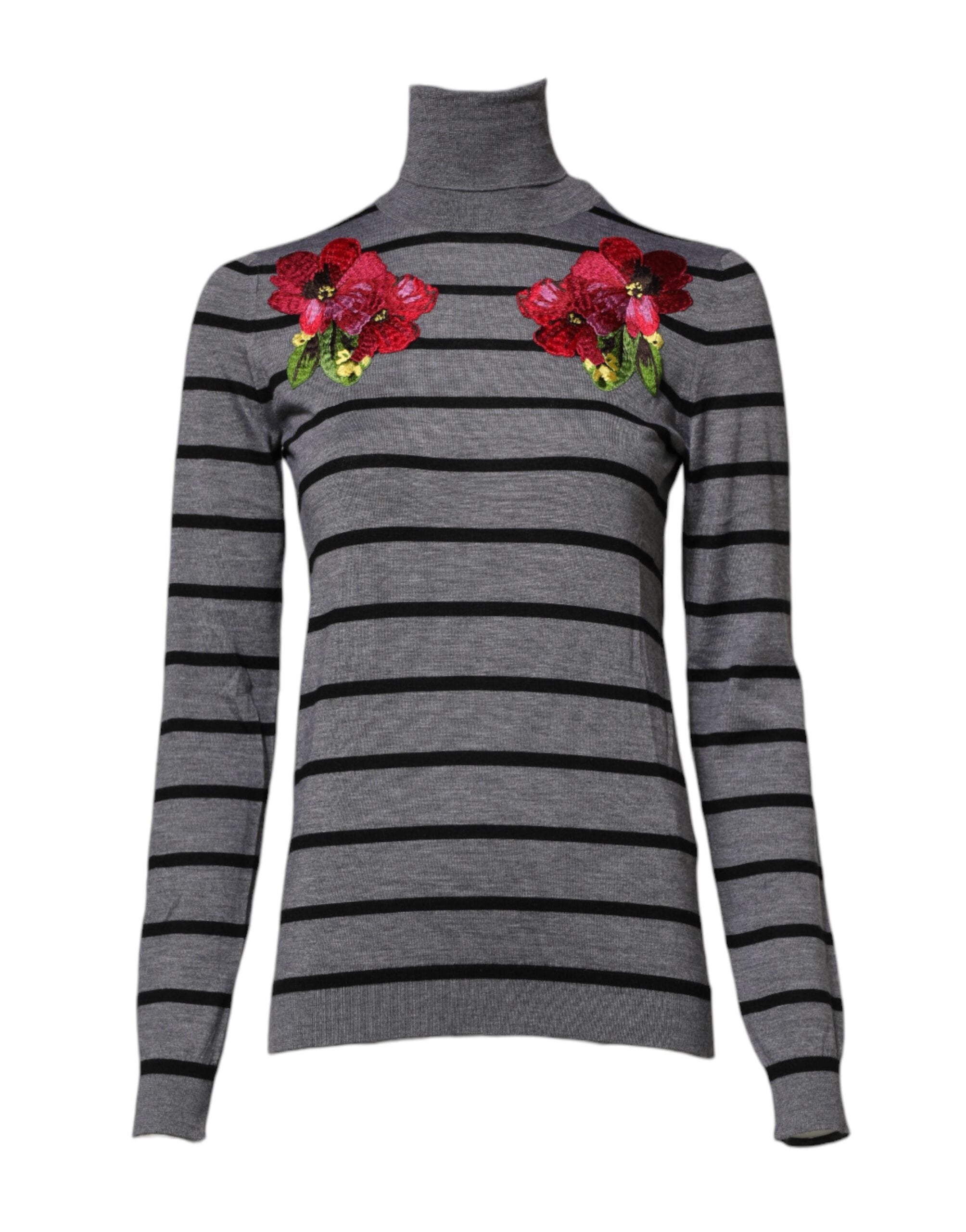 Dolce & Gabbana Gray Floral Embroidery Pullover Women's Sweater