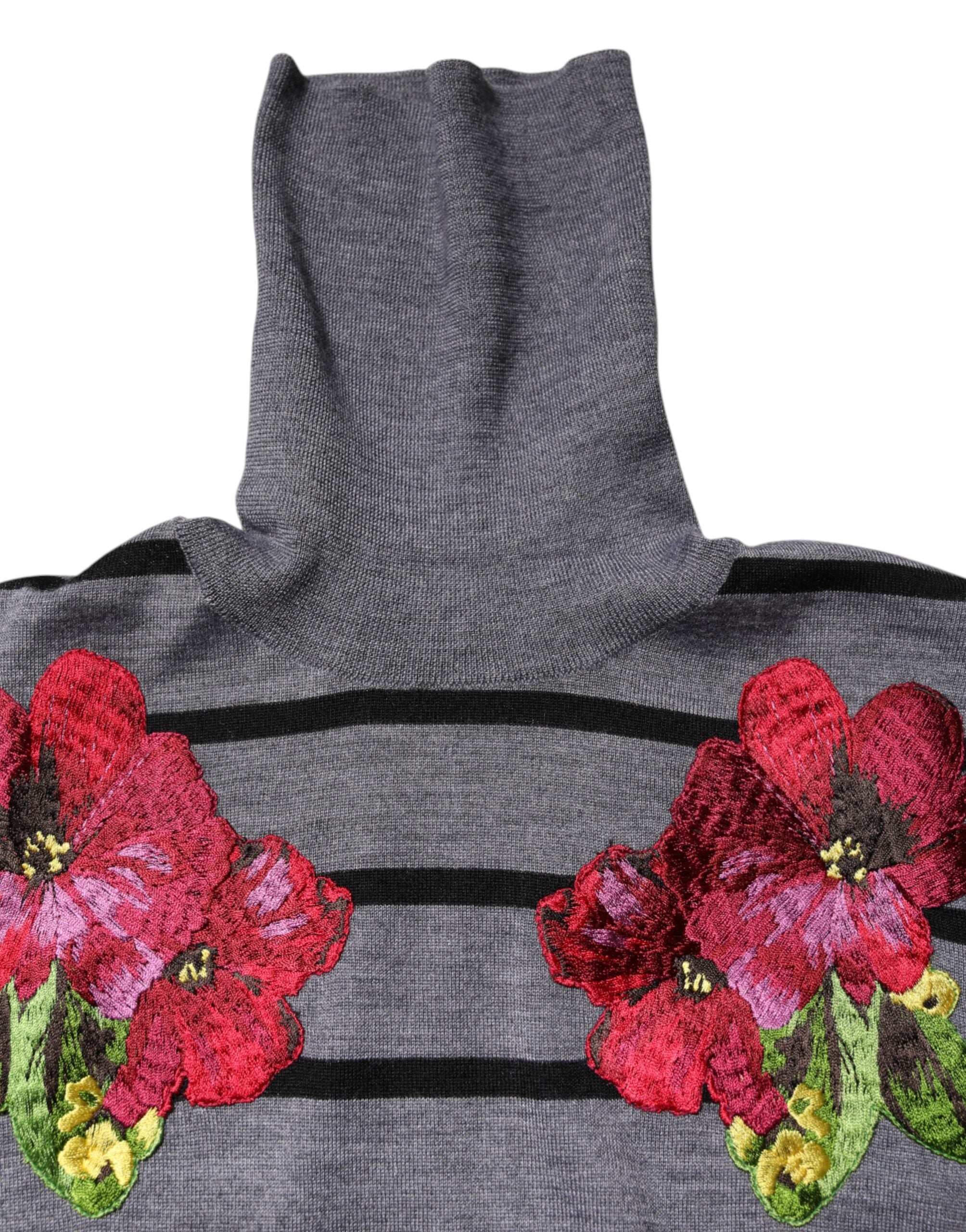 Dolce & Gabbana Gray Floral Embroidery Pullover Women's Sweater