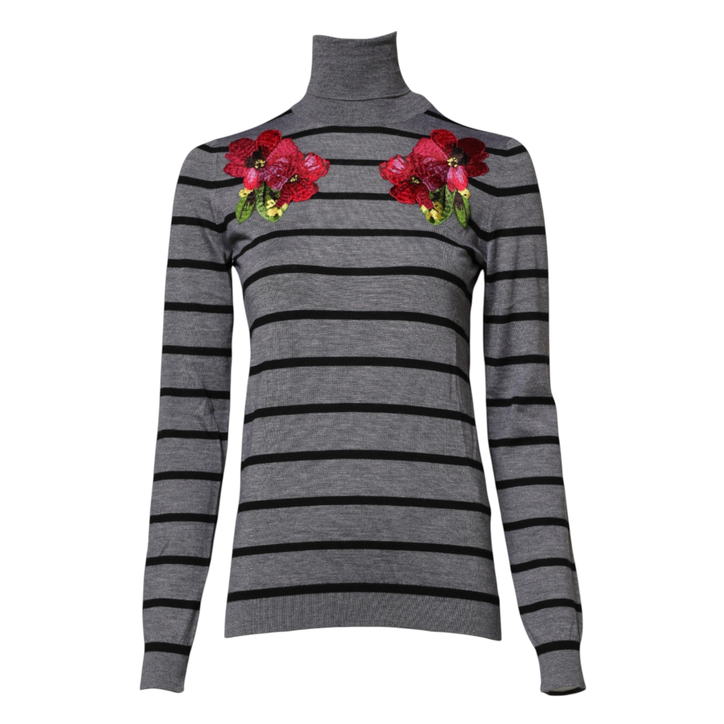 Dolce & Gabbana Gray Floral Embroidery Pullover Women's Sweater