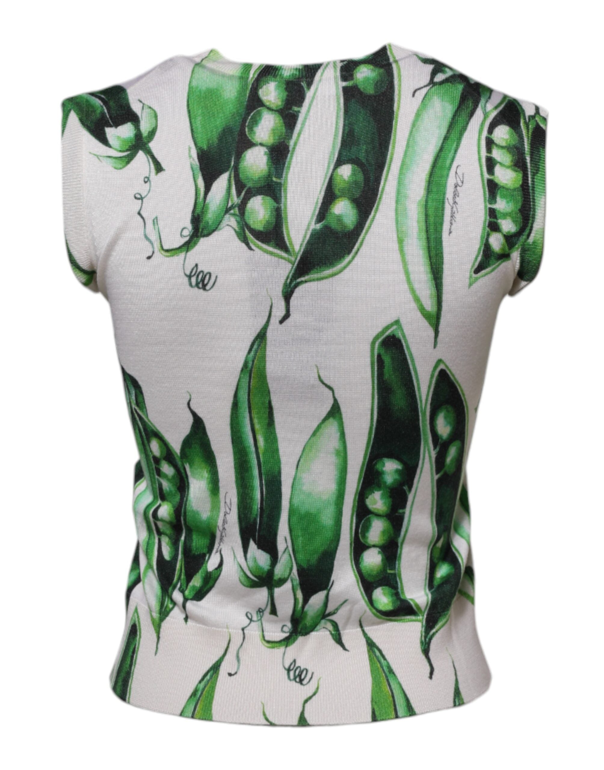 Dolce & Gabbana White Green Pea Print Sleeveless Blouse Women's Top