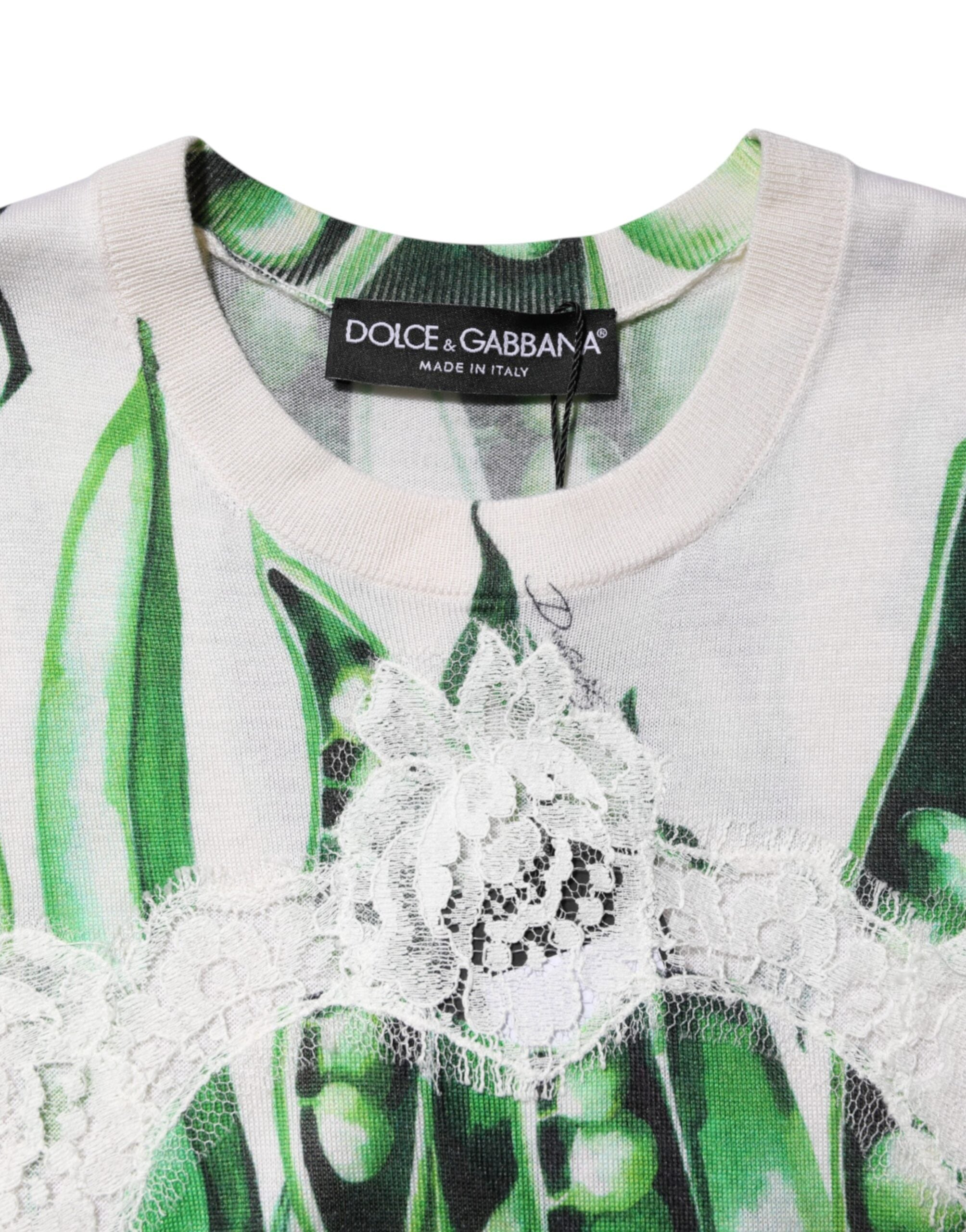 Dolce & Gabbana White Green Pea Print Sleeveless Blouse Women's Top