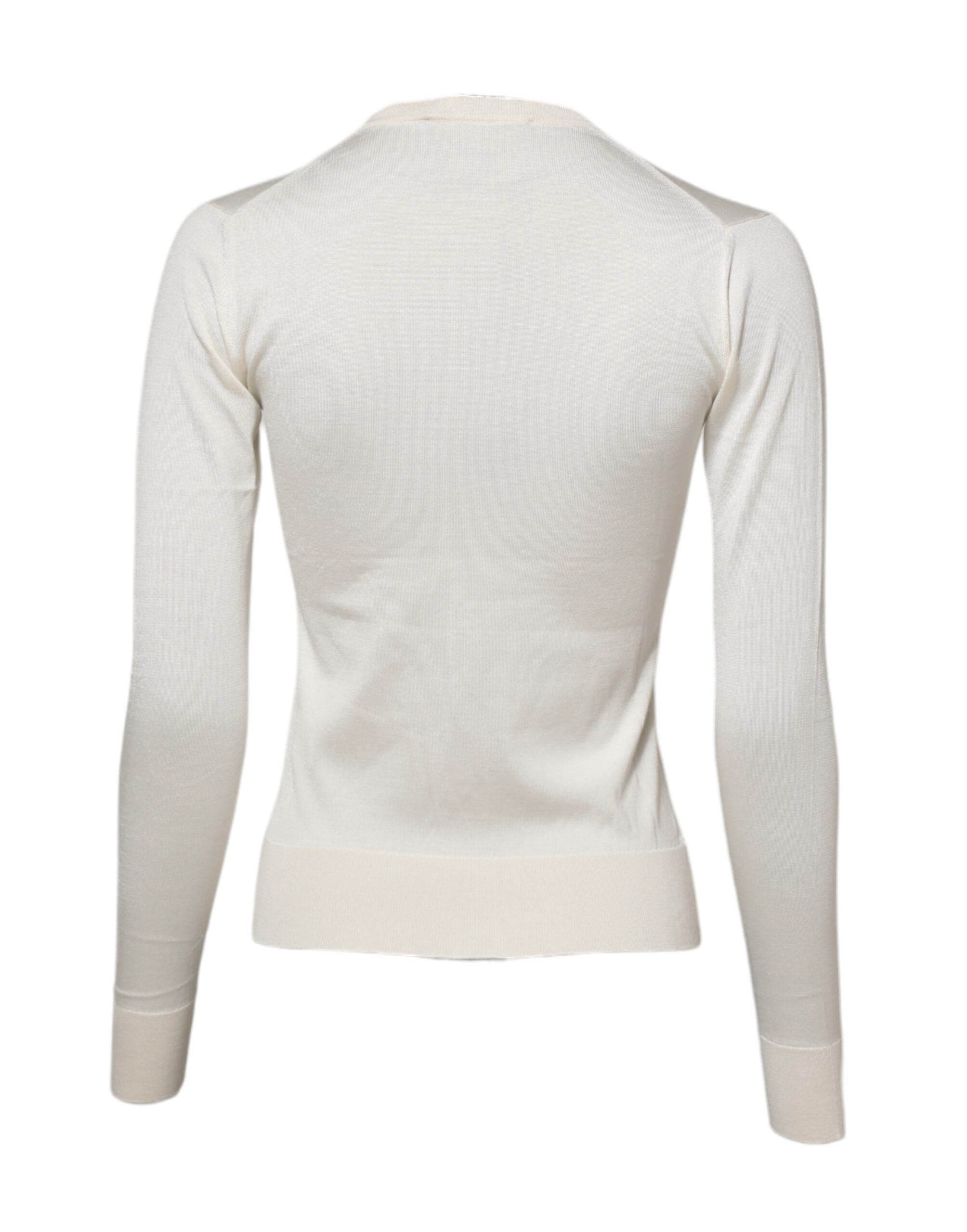 Dolce & Gabbana White Silk Lily Embellished Cardigan Women's Sweater
