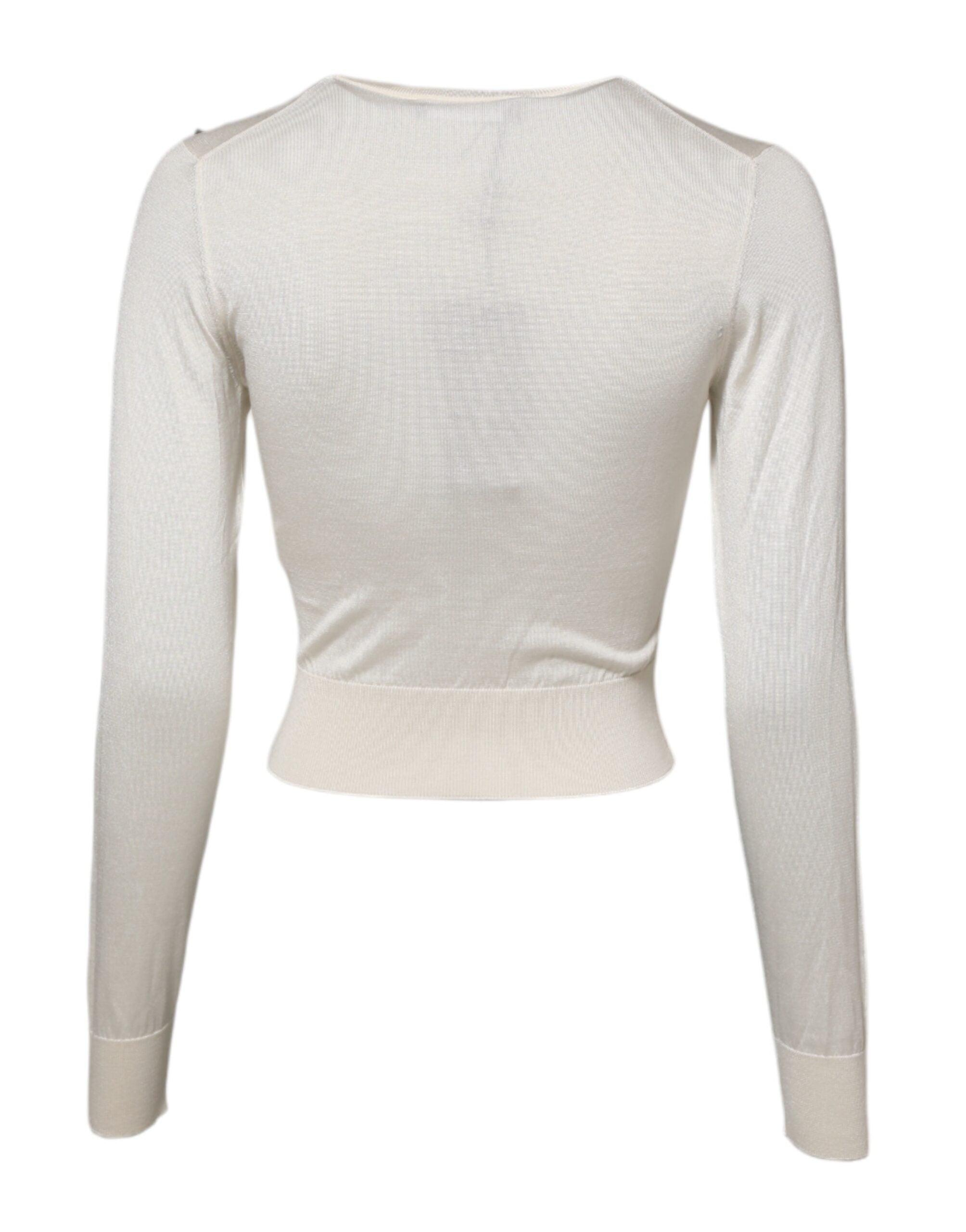 Dolce & Gabbana White Silk Lily Embellished Pullover Women's Sweater (Pre-Owned)