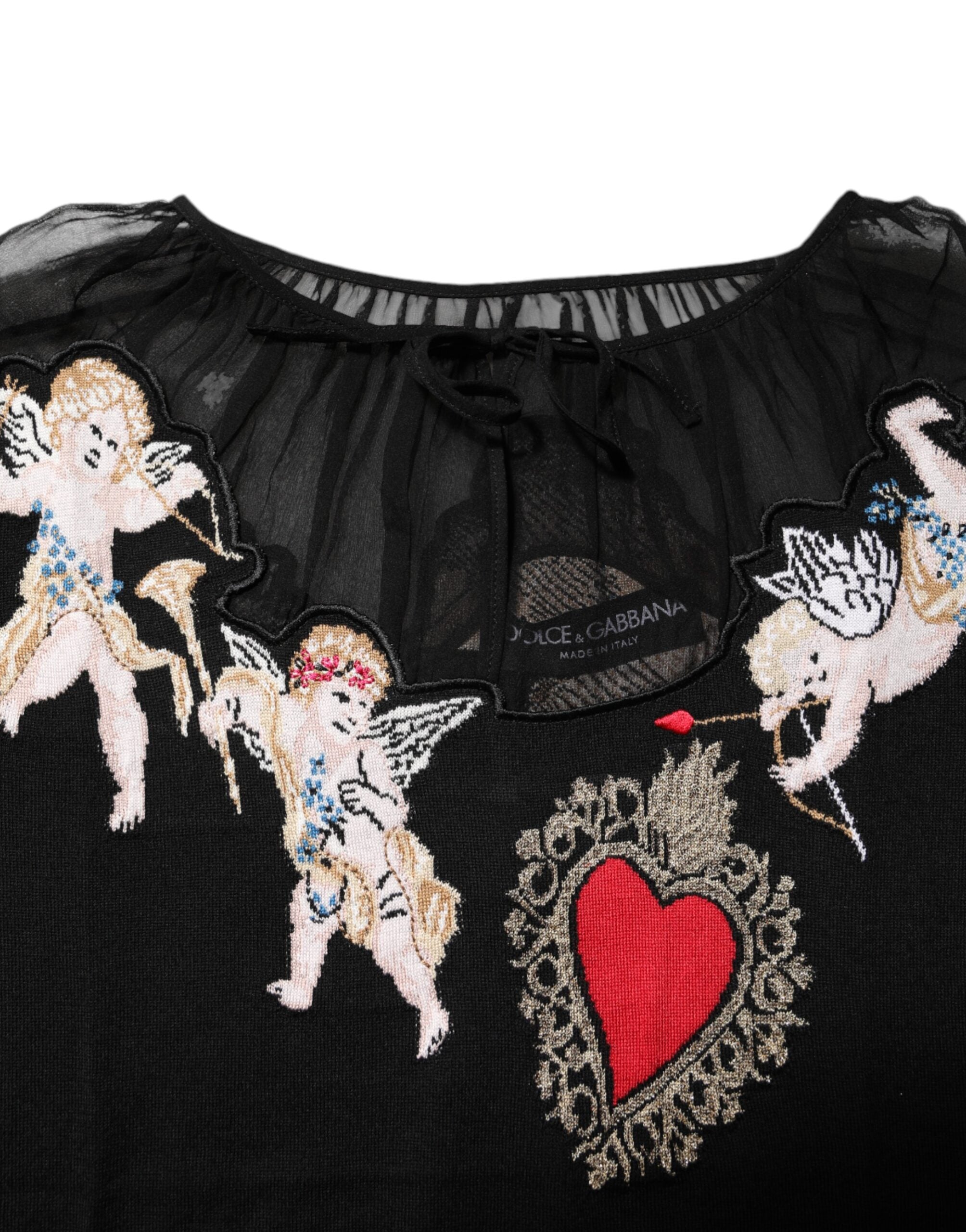 Dolce & Gabbana Black Sacred Heart Embroidered Crewneck Women's Top