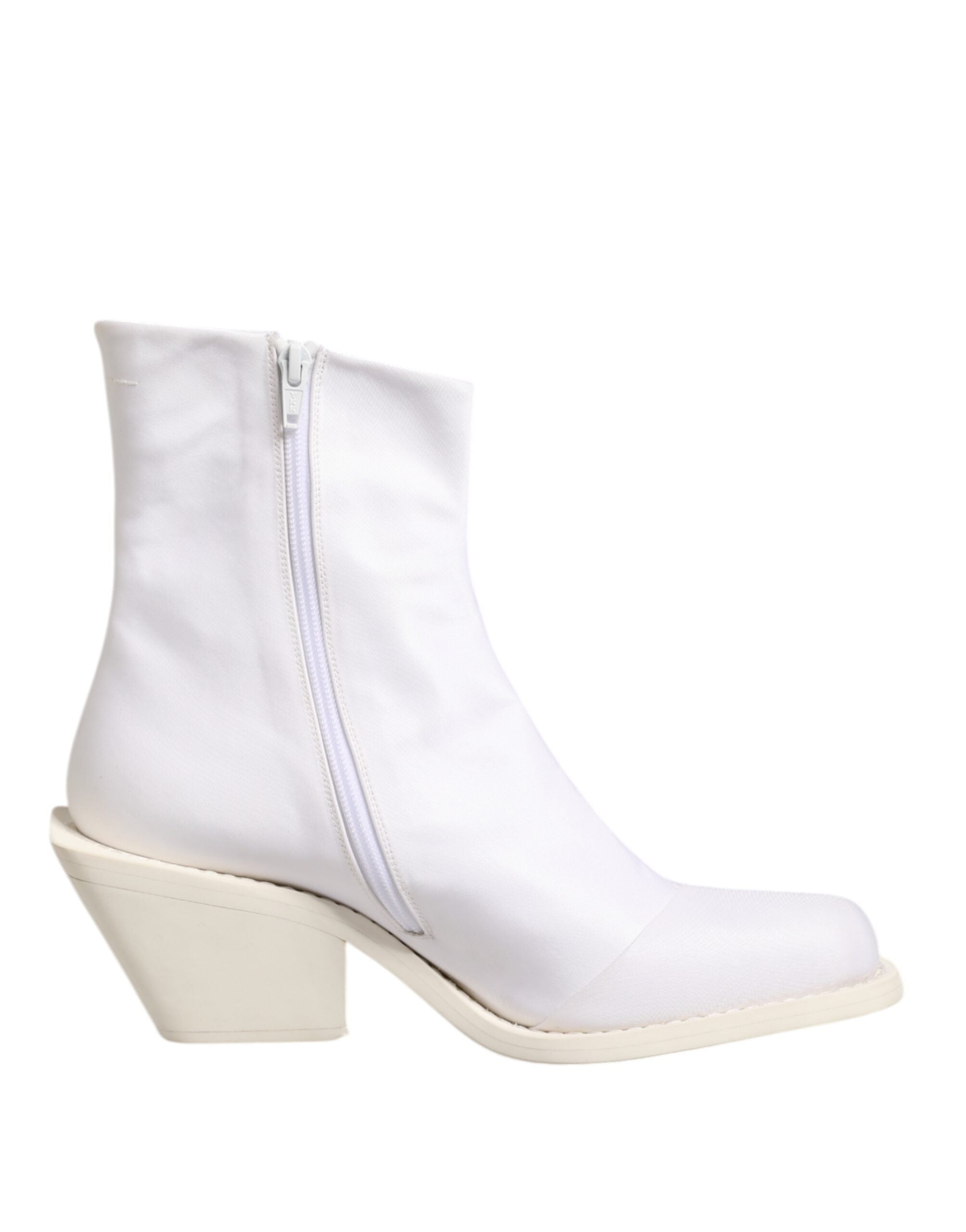 m*y様 【MM6】WHITE side ZIP ankle-BOOTS Maison Margiela White Square Heel Zip Ankle Boots Women's Shoes