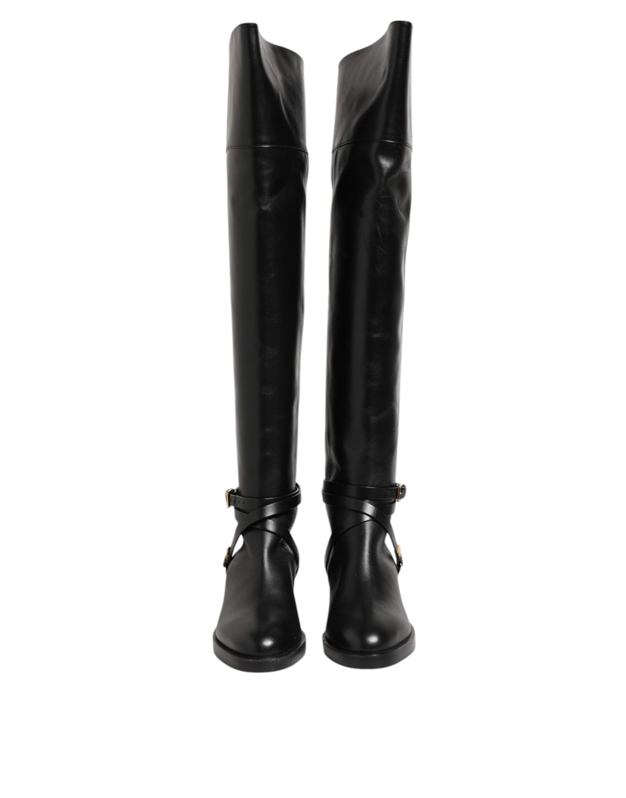 Elisabetta Franchi Black Leather Buckled High Boots Women's Shoes (Pre-Owned)
