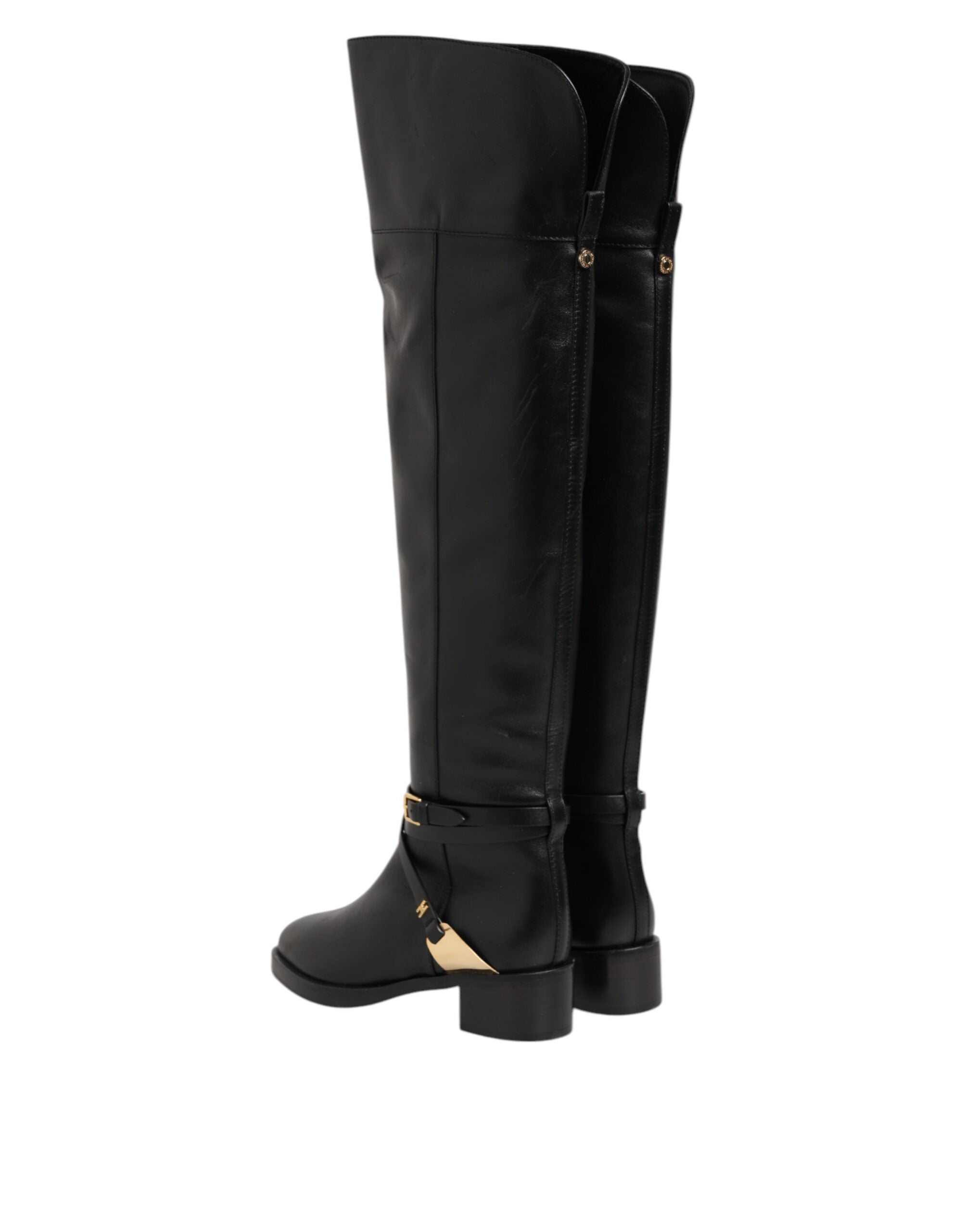 Elisabetta Franchi Black Leather Buckled High Boots Women's Shoes (Pre-Owned)