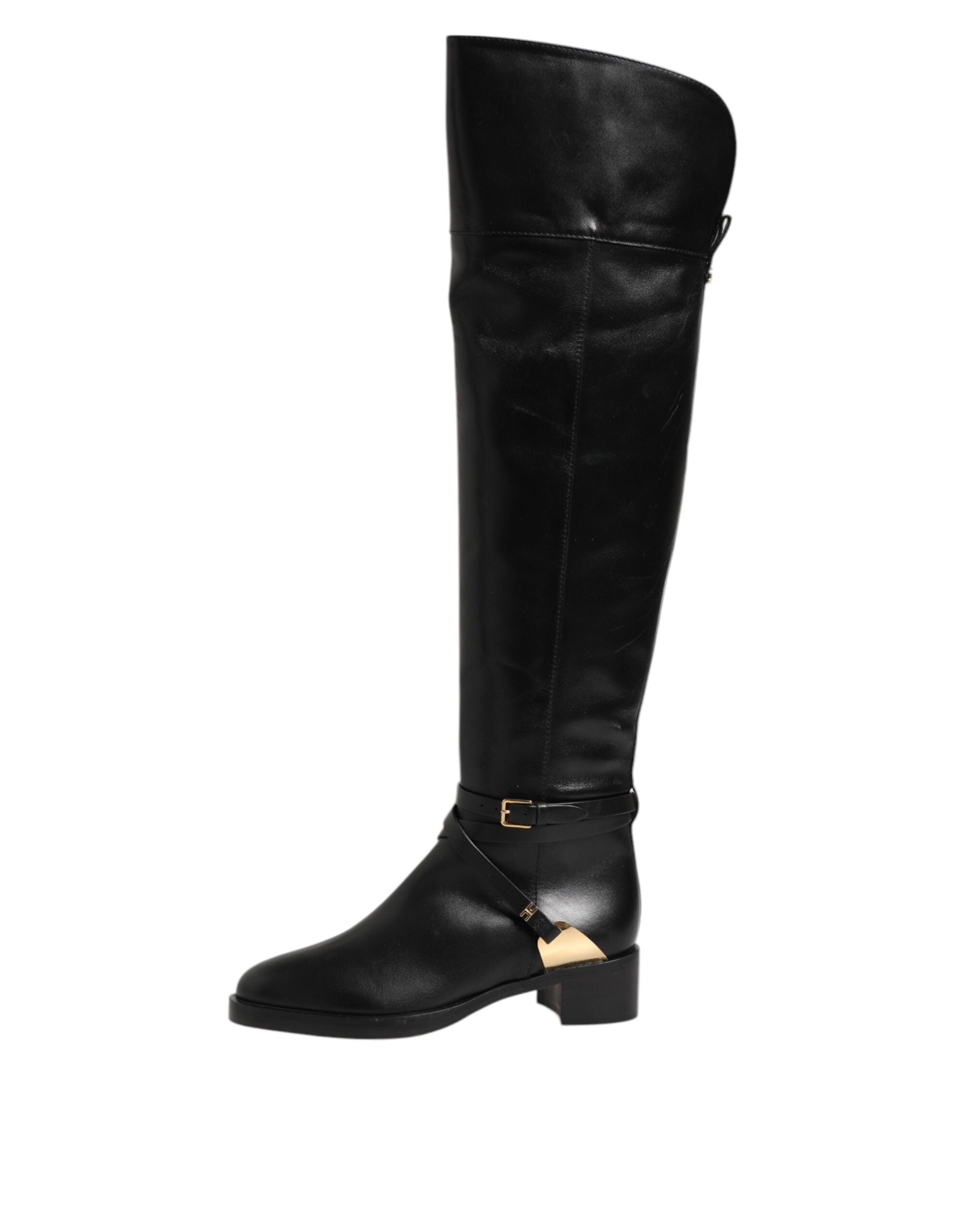 Elisabetta Franchi Black Leather Buckled High Boots Women's Shoes (Pre-Owned)