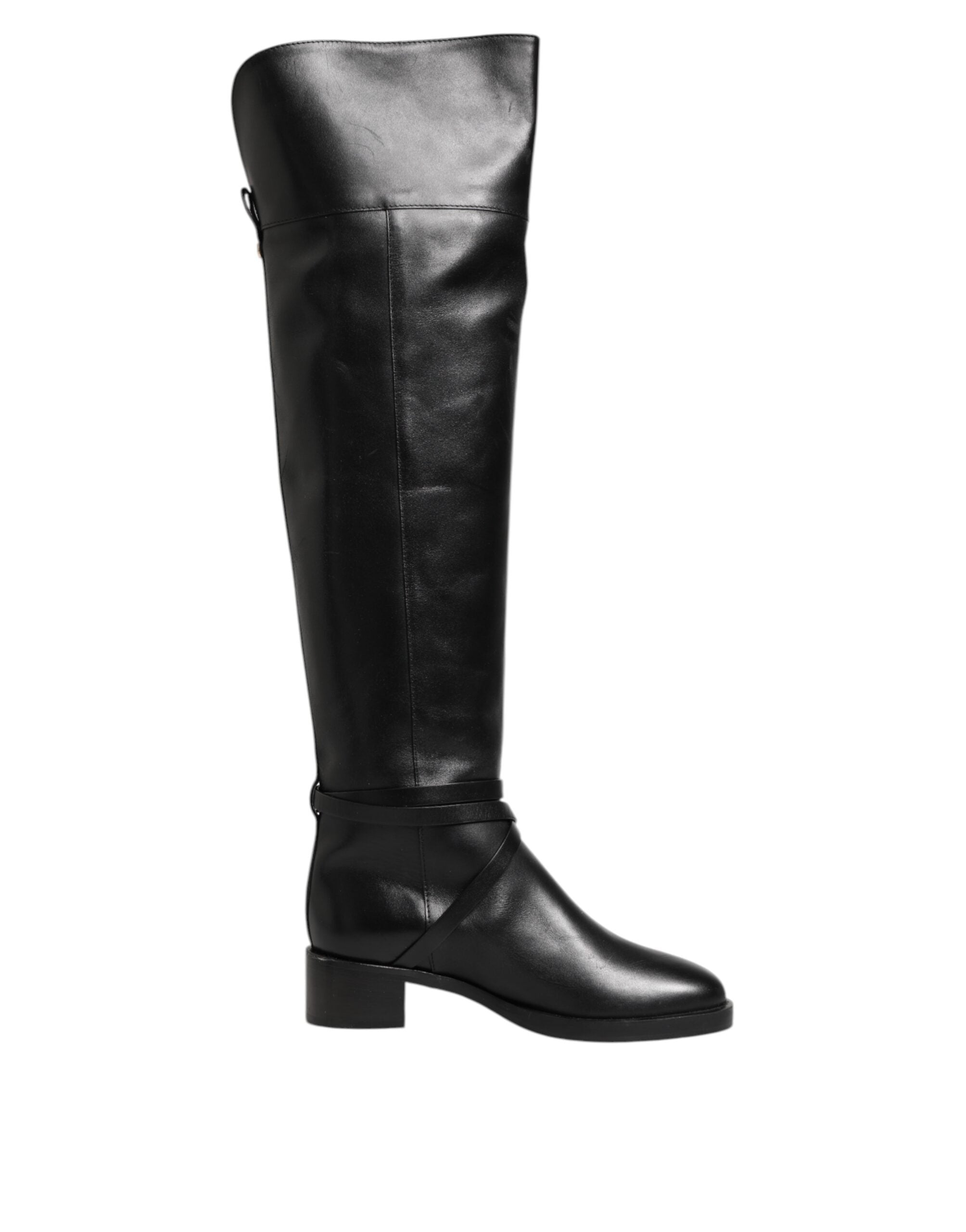 Elisabetta Franchi Black Leather Buckled High Boots Women's Shoes (Pre-Owned)