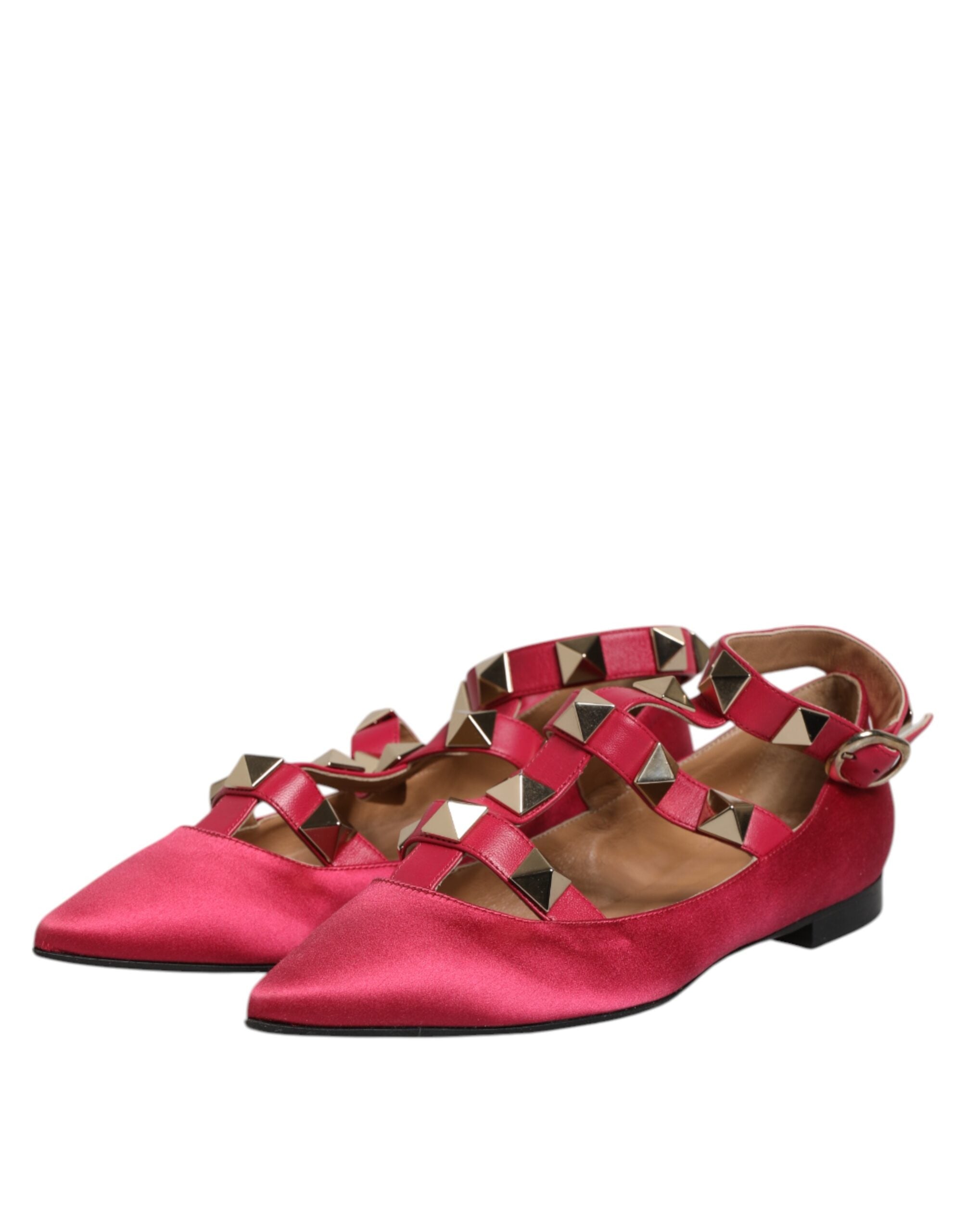 Prosperine Red Gold Studded Pointed Toe Ballet Flats Women's Shoes