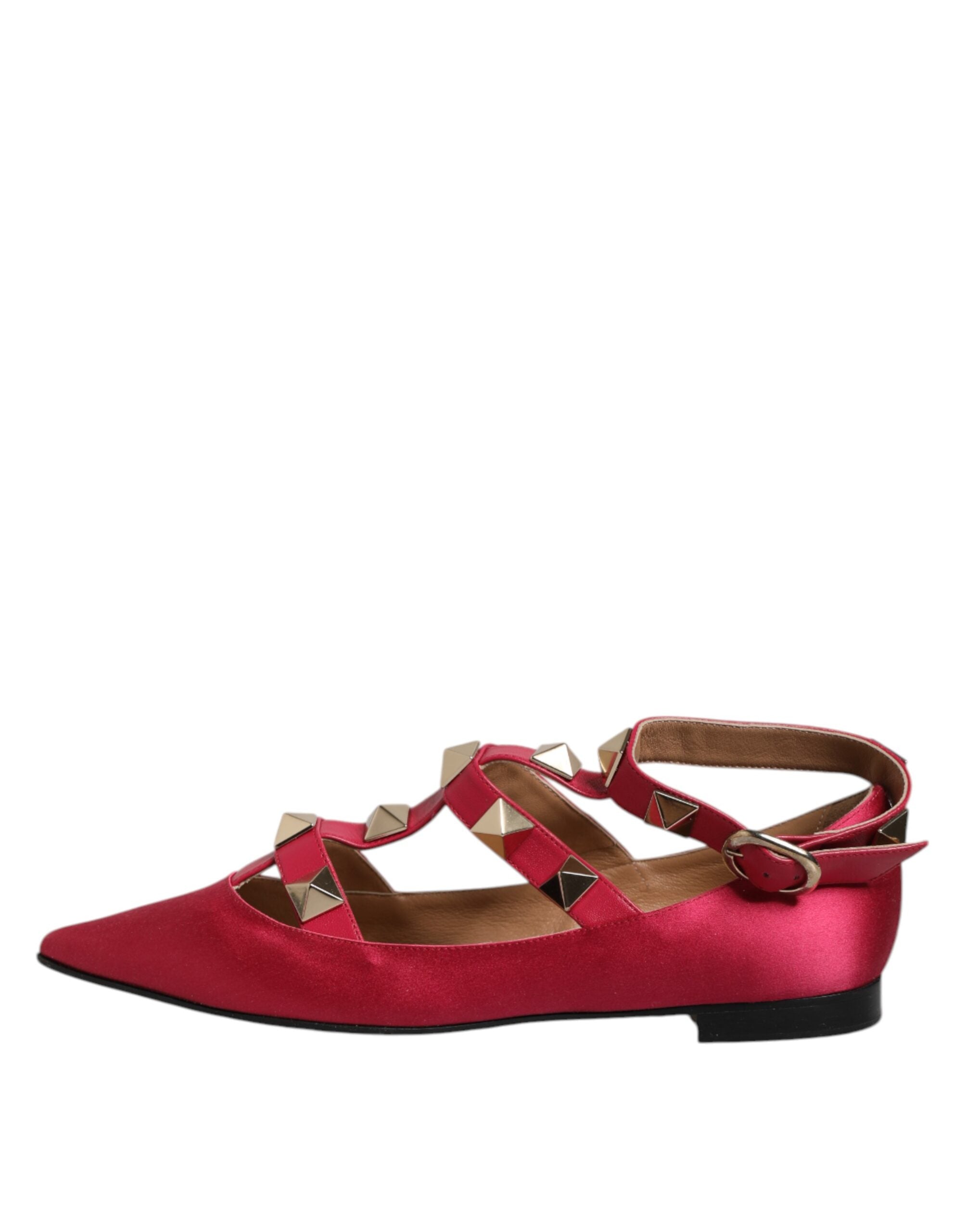 Prosperine Red Gold Studded Pointed Toe Ballet Flats Women's Shoes