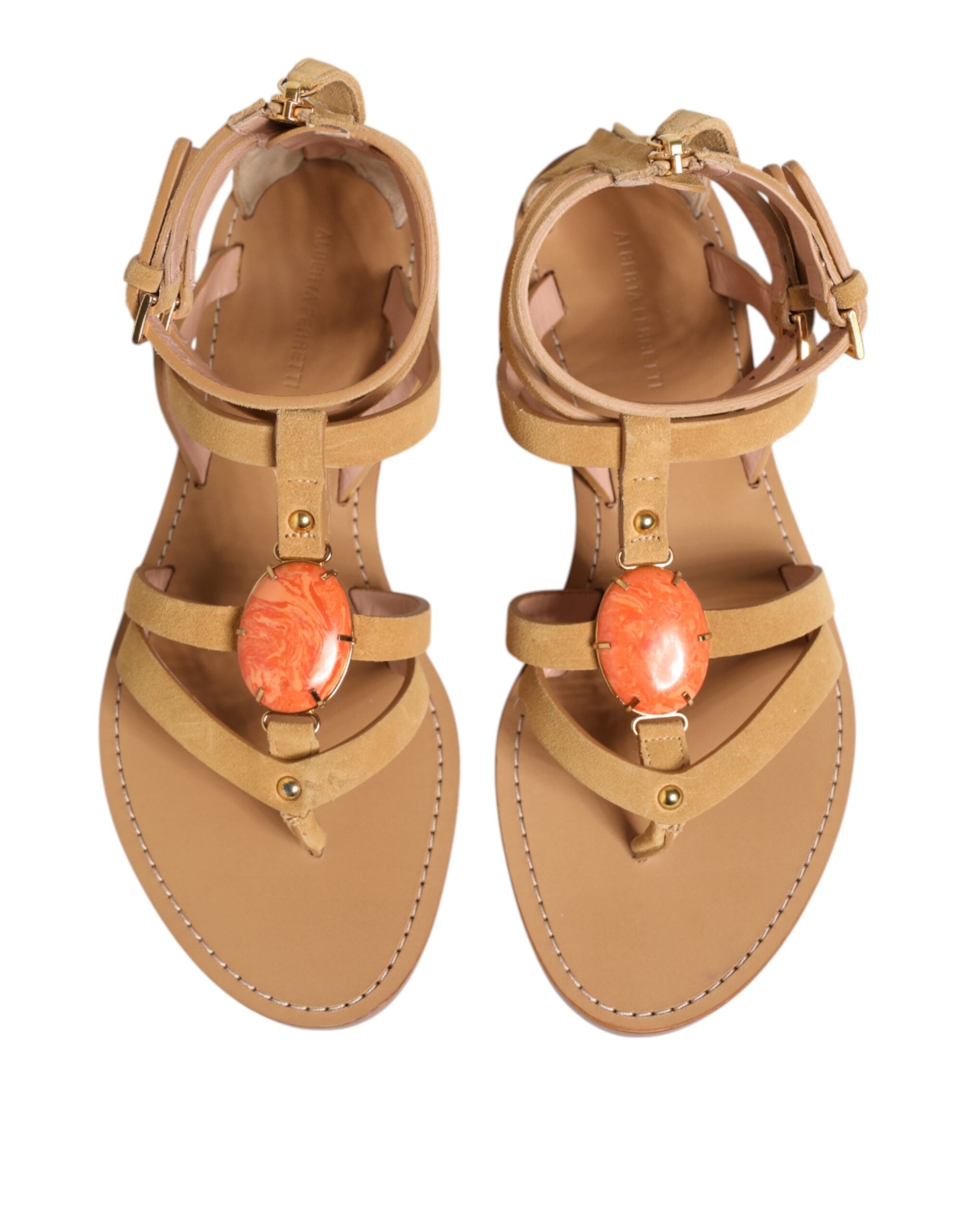 Alberta Ferretti Brown Flip Flops Zipper Ankle Strap Women's Shoes (Pre-Owned)