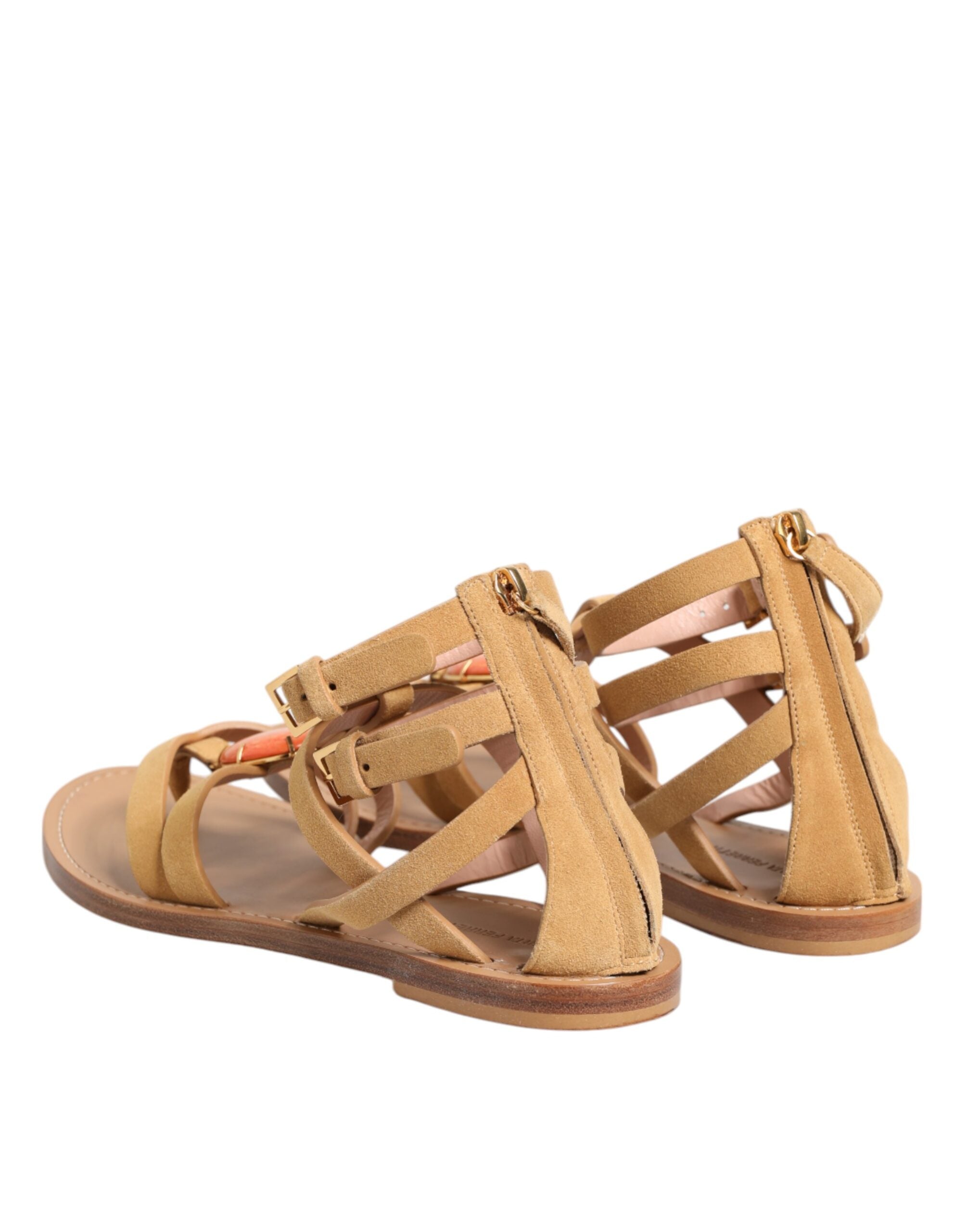 Alberta Ferretti Brown Flip Flops Zipper Ankle Strap Women's Shoes (Pre-Owned)
