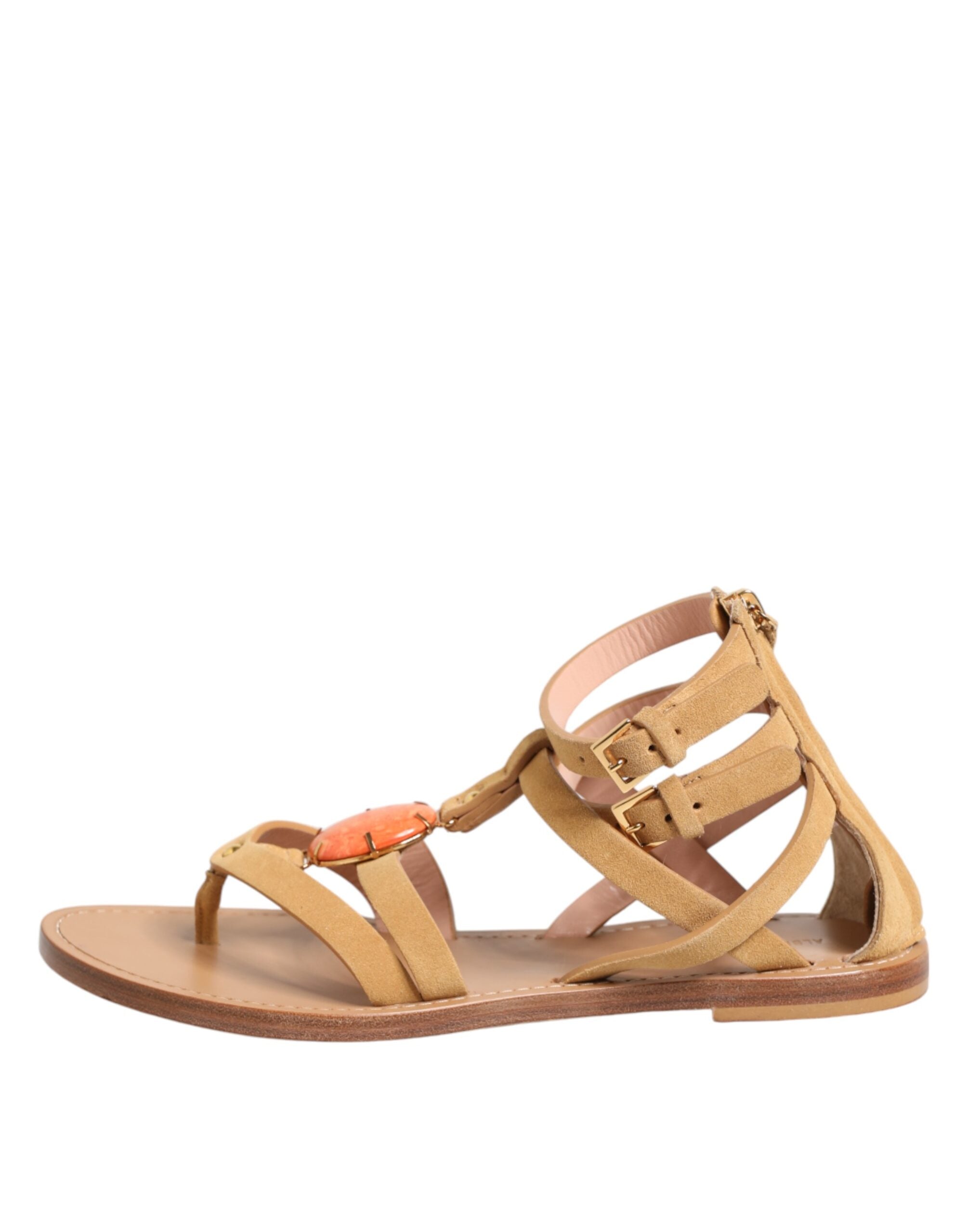 Alberta Ferretti Brown Flip Flops Zipper Ankle Strap Women's Shoes (Pre-Owned)