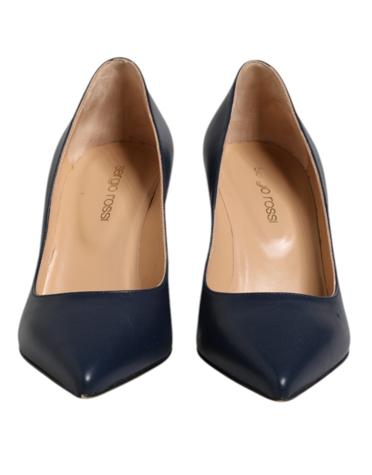 Sergio Rossi Blue Leather Pointed Toe Block Heels Women's Shoes (Pre-Owned)