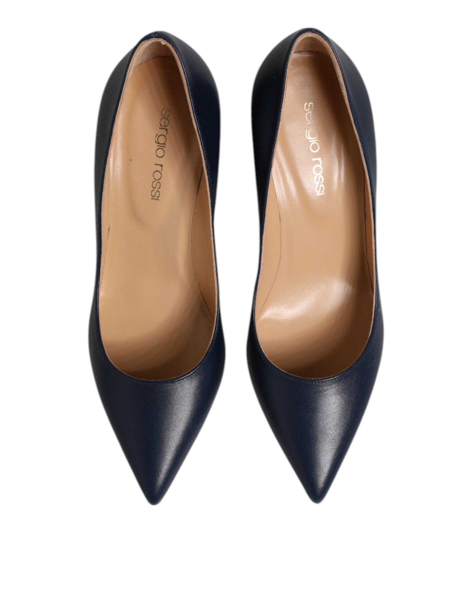 Sergio Rossi Blue Leather Pointed Toe Block Heels Women's Shoes (Pre-Owned)