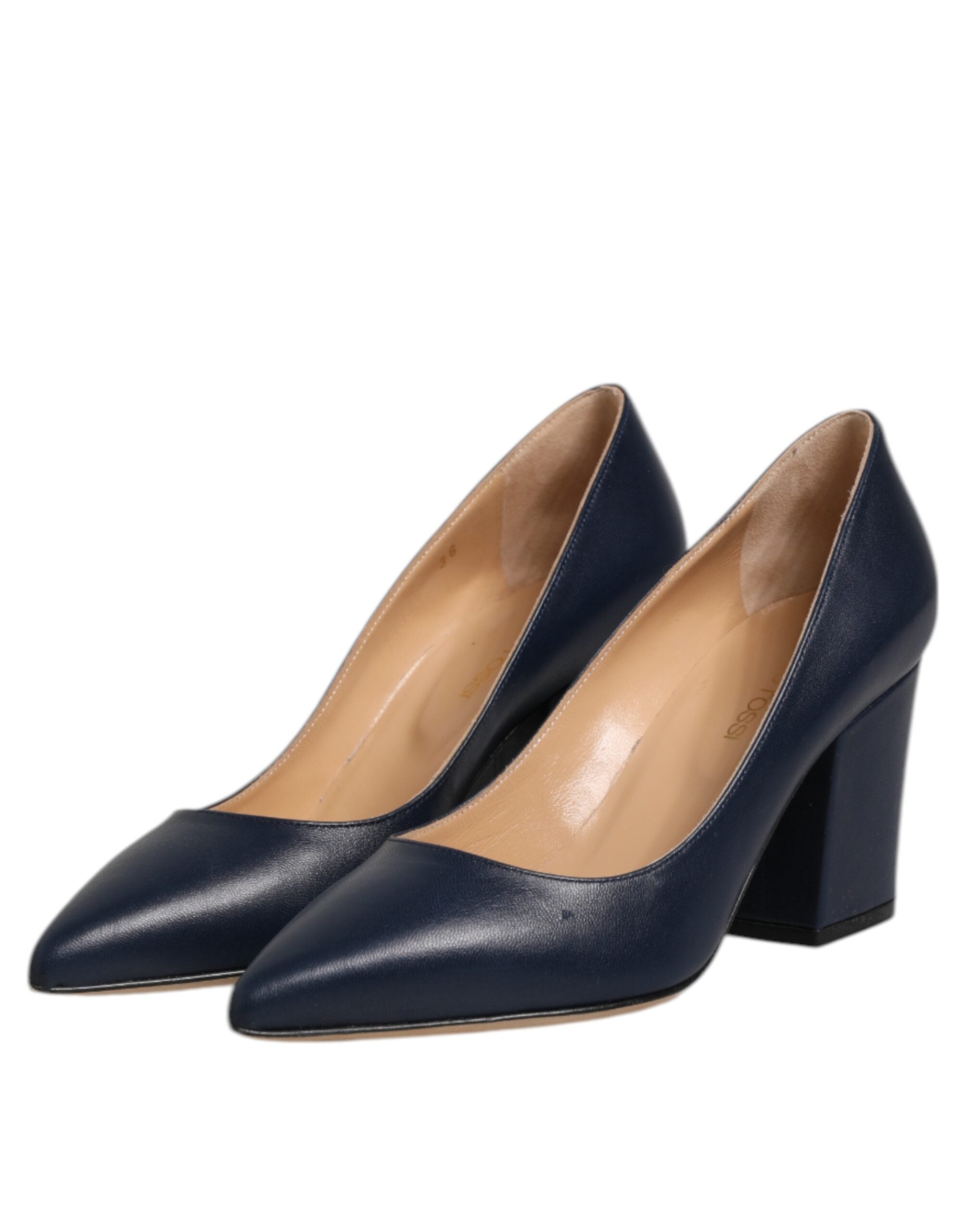 Sergio Rossi Blue Leather Pointed Toe Block Heels Women's Shoes (Pre-Owned)