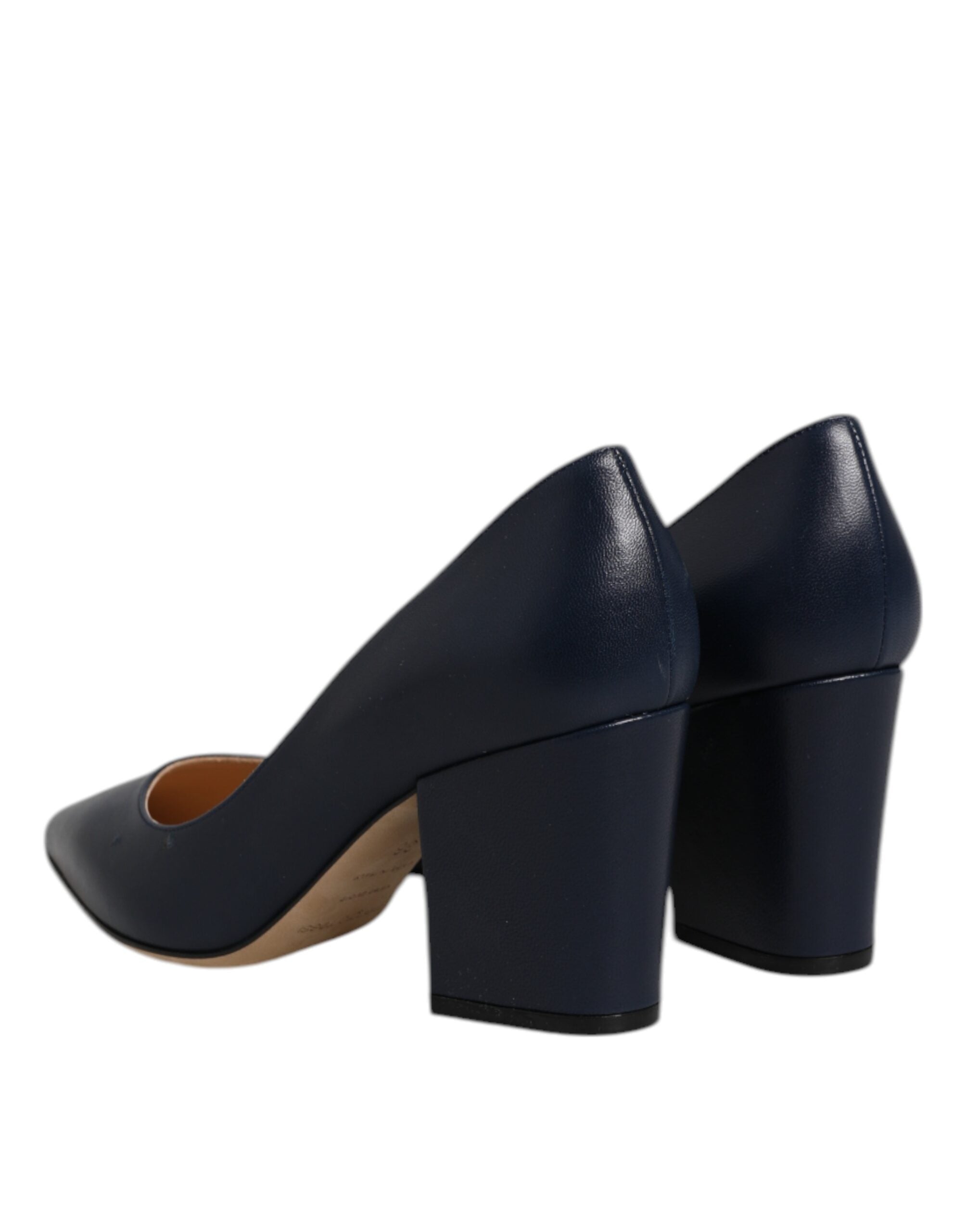 Sergio Rossi Blue Leather Pointed Toe Block Heels Women's Shoes (Pre-Owned)