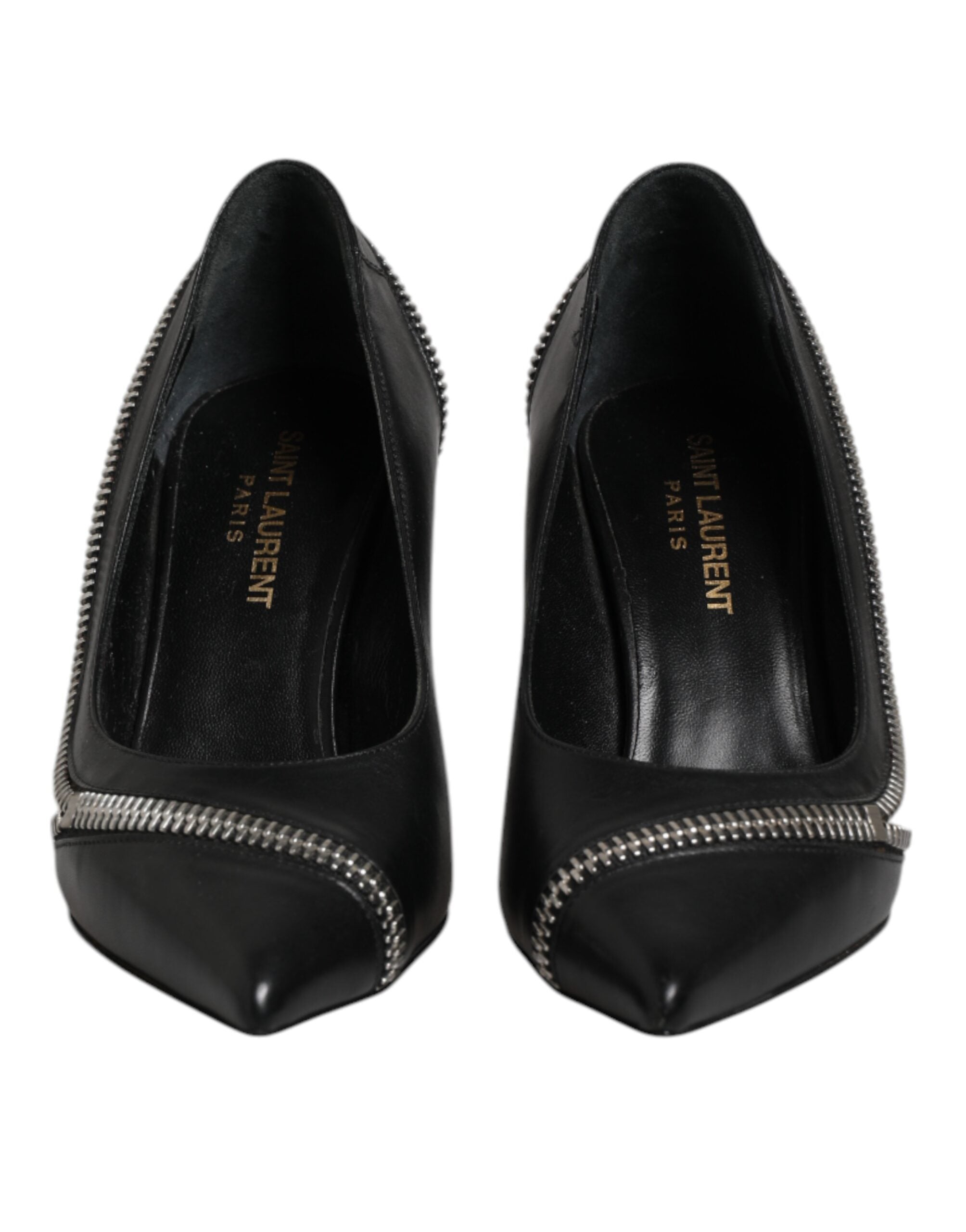 Saint Laurent White Black Leather Pointed Toe Heels Women's Shoes (Pre-Owned)
