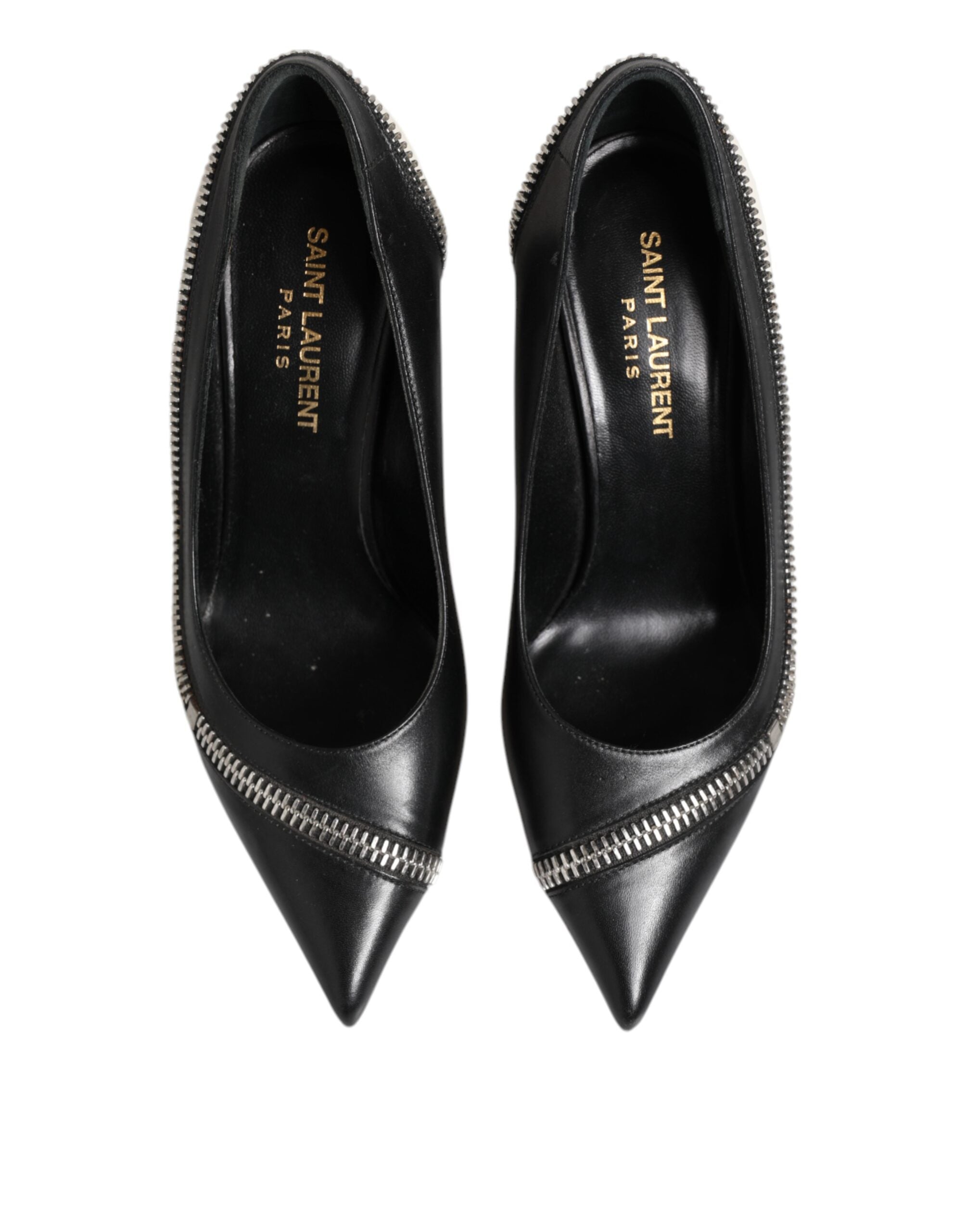 Saint Laurent White Black Leather Pointed Toe Heels Women's Shoes (Pre-Owned)