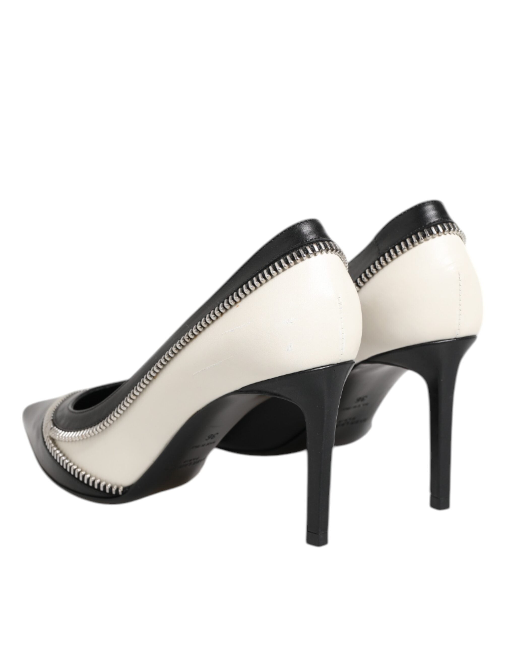 Saint Laurent White Black Leather Pointed Toe Heels Women's Shoes (Pre-Owned)