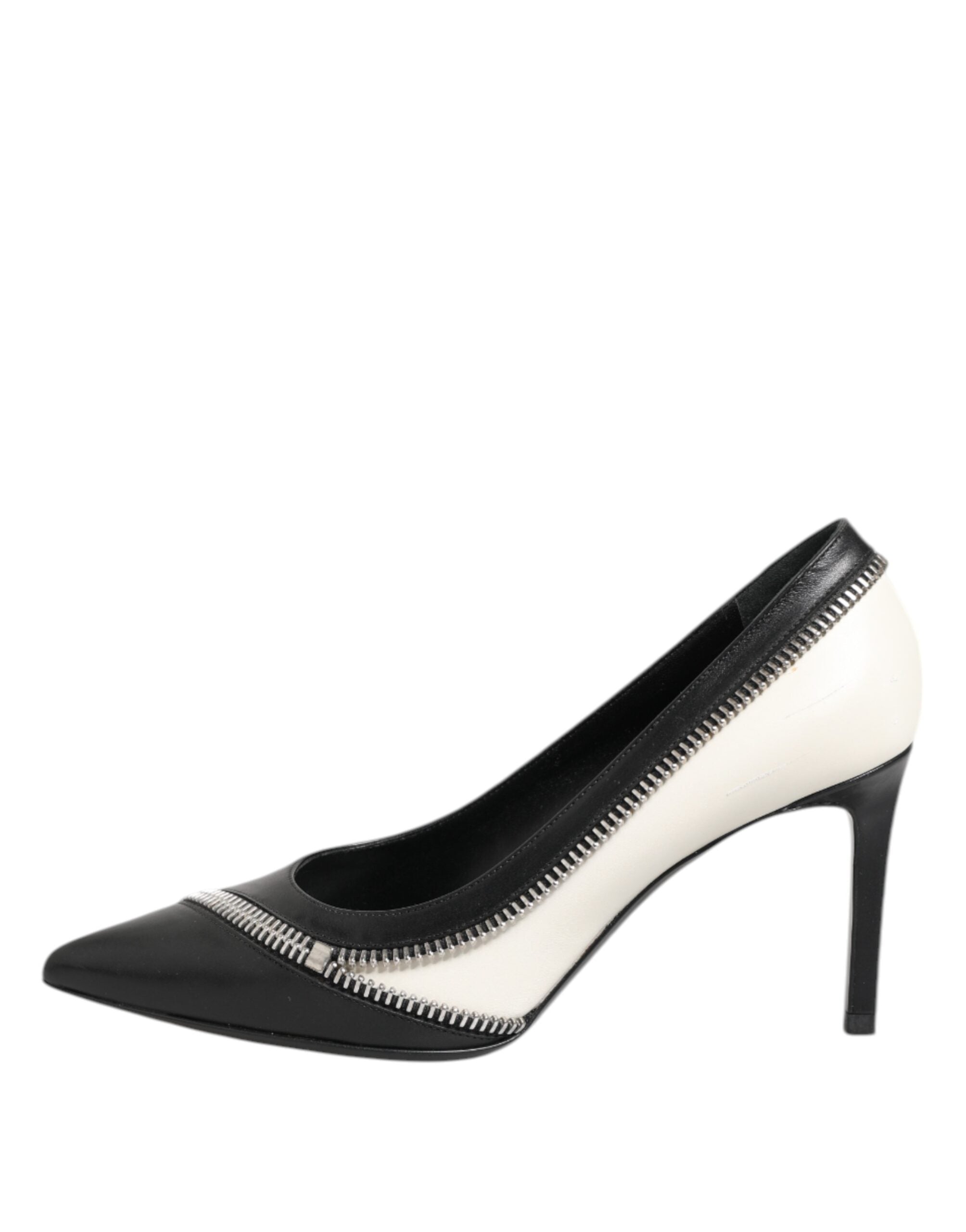 Saint Laurent White Black Leather Pointed Toe Heels Women's Shoes (Pre-Owned)