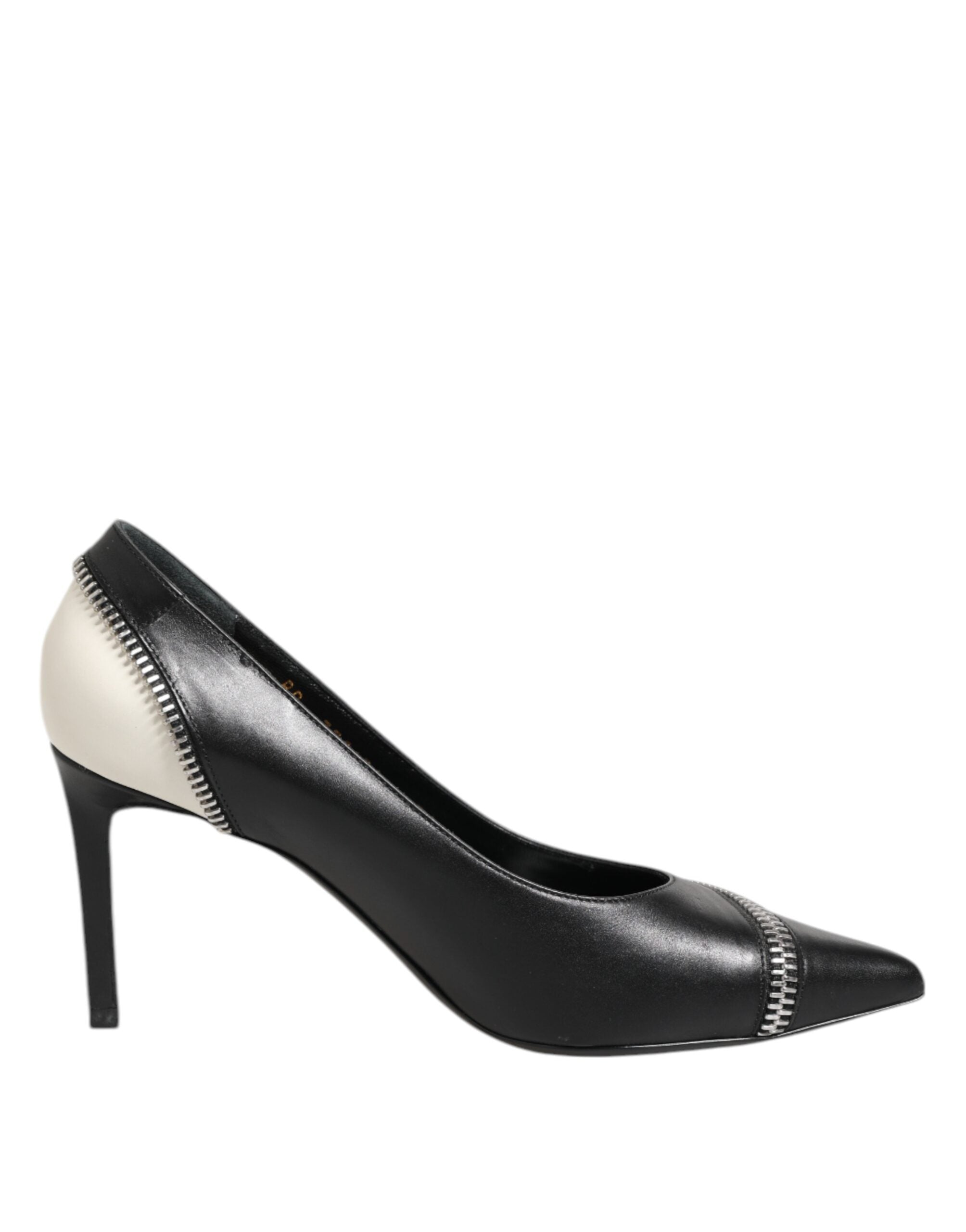 Saint Laurent White Black Leather Pointed Toe Heels Women's Shoes (Pre-Owned)