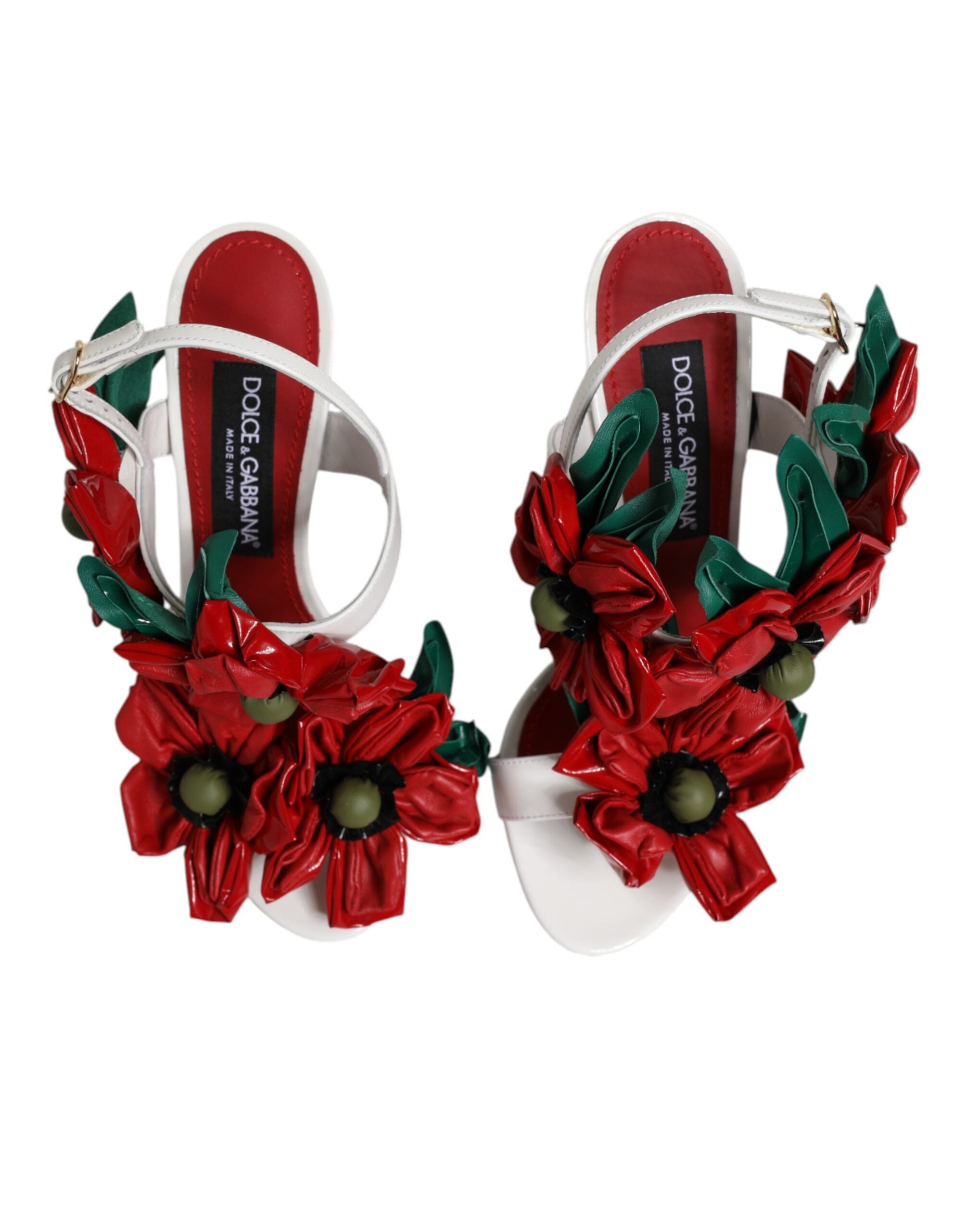 Dolce & Gabbana White Leather Floral Detailing Sandals Women's Shoes (Pre-Owned)