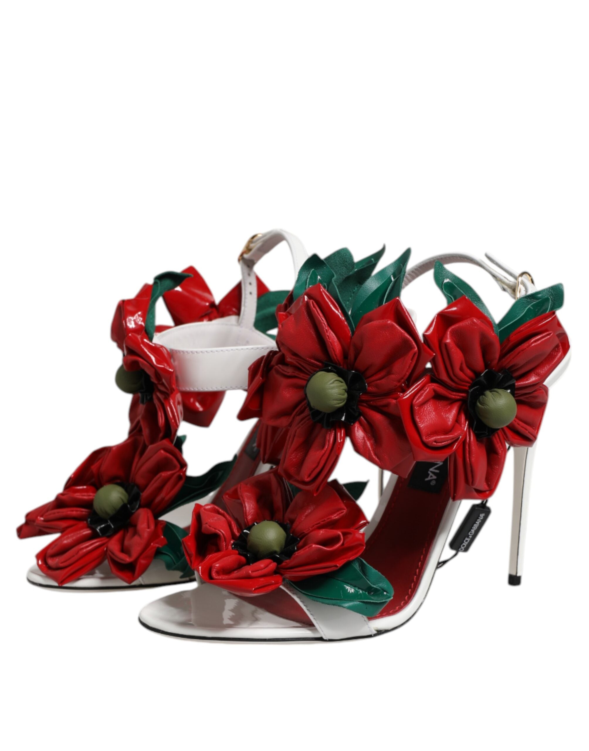 Dolce & Gabbana White Leather Floral Detailing Sandals Women's Shoes (Pre-Owned)