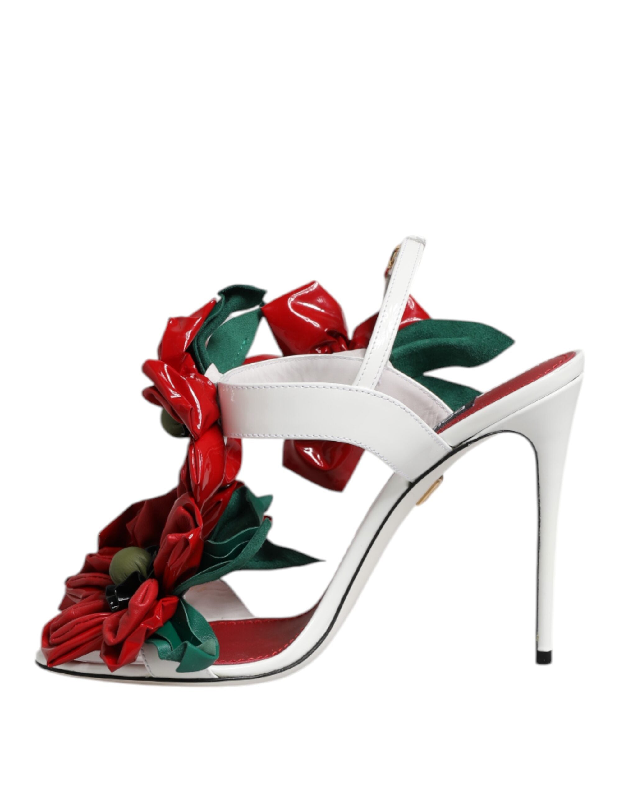 Dolce & Gabbana White Leather Floral Detailing Sandals Women's Shoes (Pre-Owned)