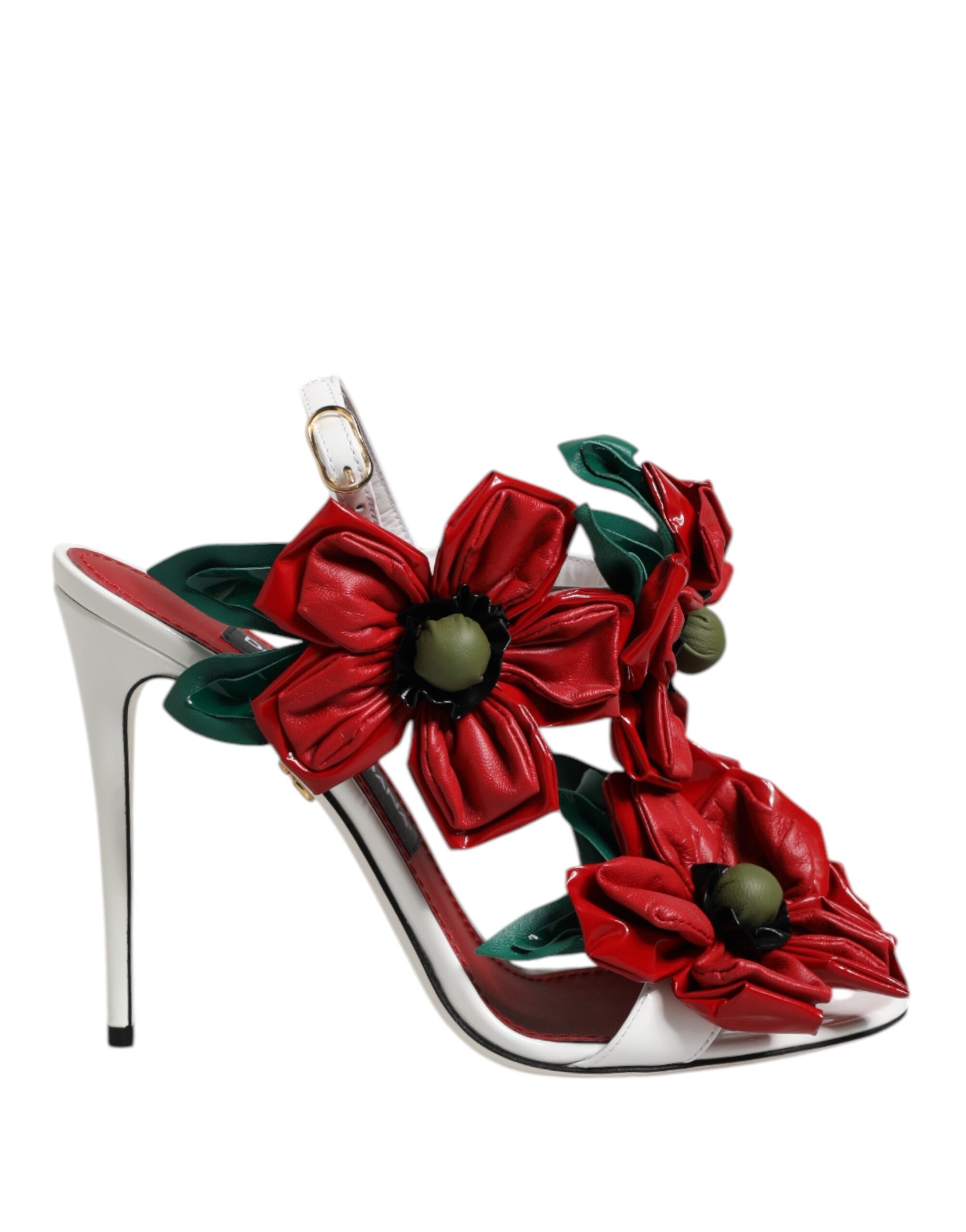 Dolce & Gabbana White Leather Floral Detailing Sandals Women's Shoes (Pre-Owned)