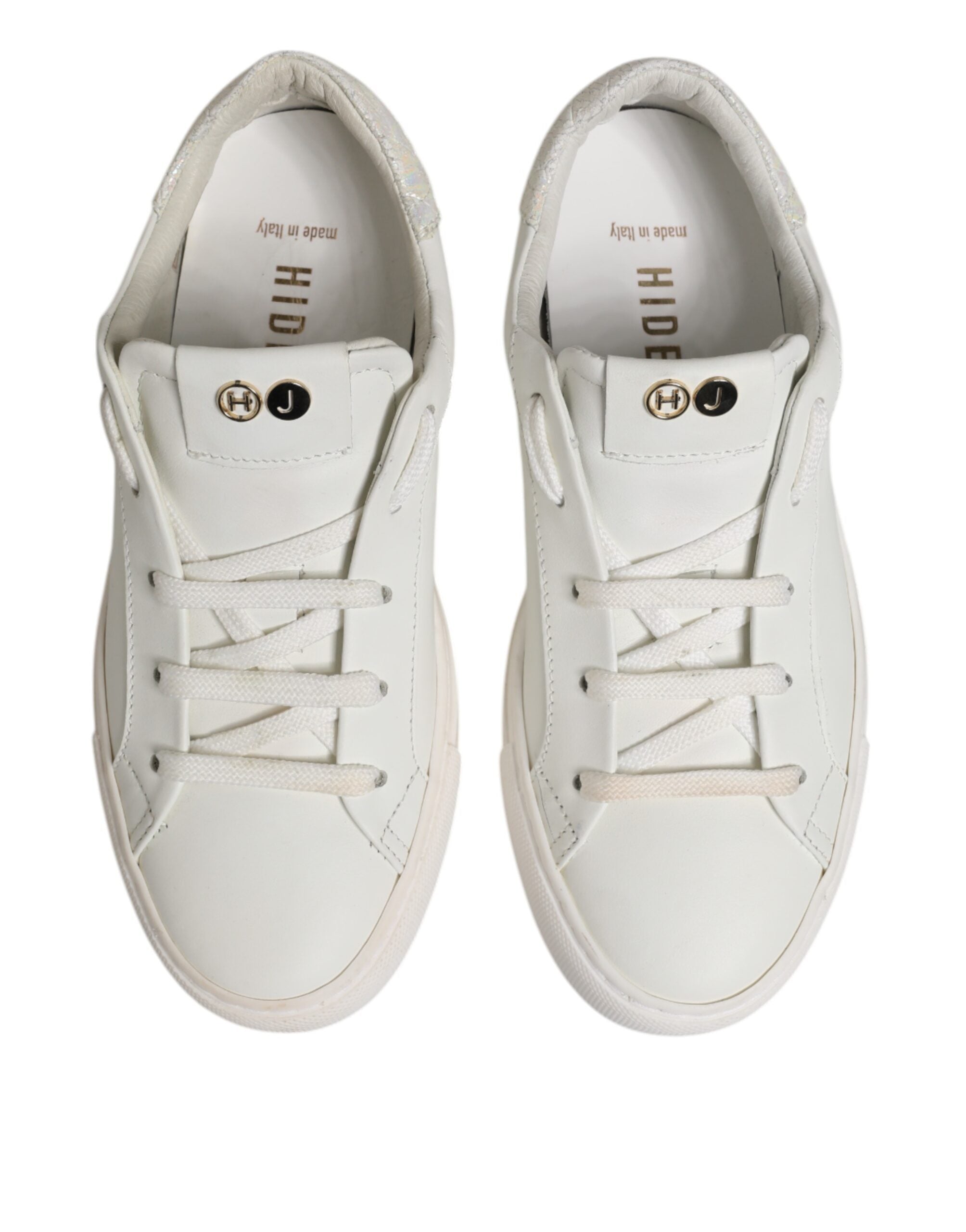HIDE & JACK White Leather Low Top Lace Up Sneakers Women's Shoes (Pre-Owned)