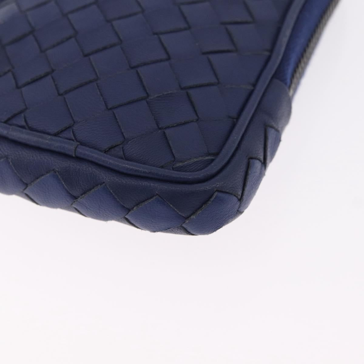 Bottega Veneta Zip Around Intrecciato Nappa Navy Leather Handbag (Pre-Owned)