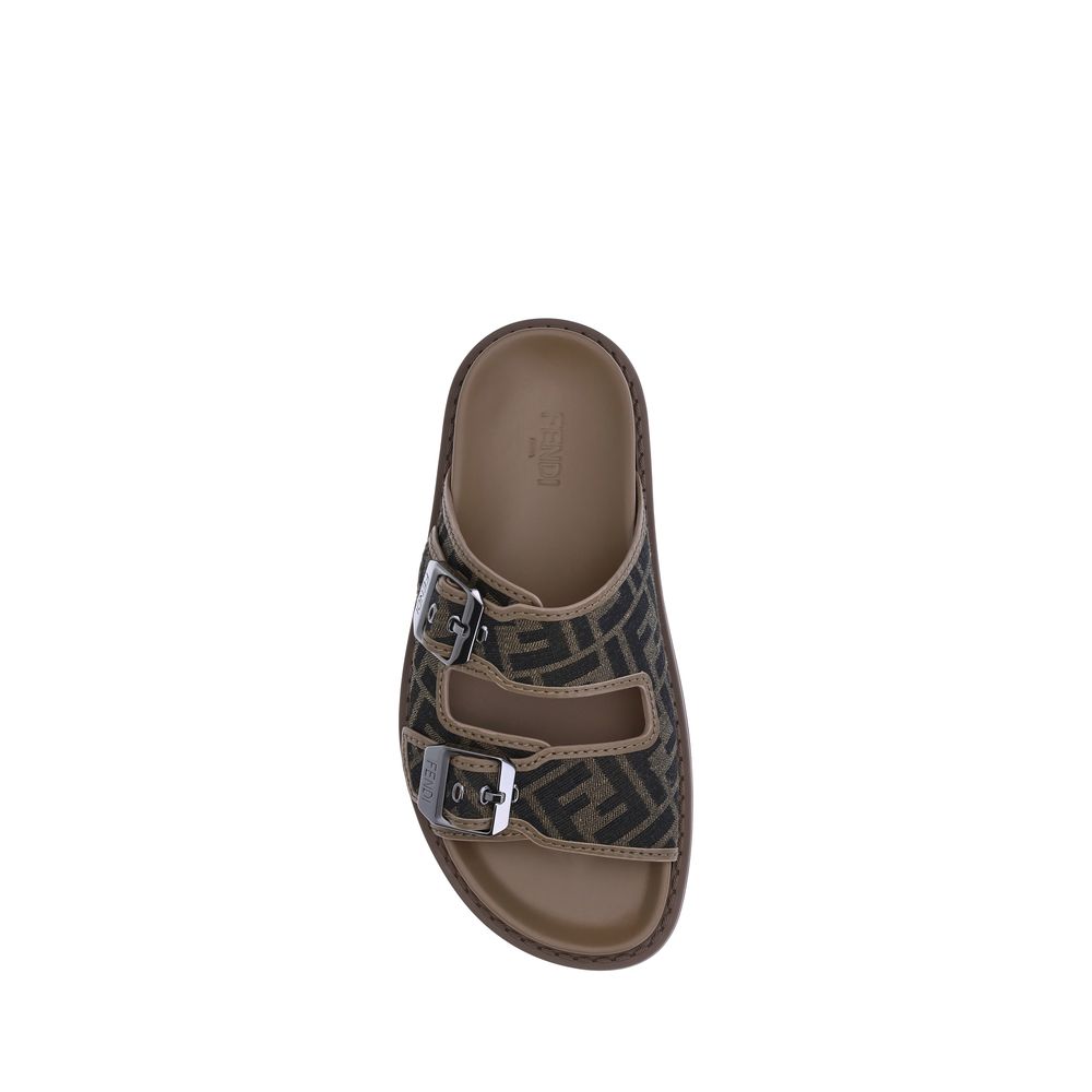 Fendi Brown Calf Leather Bos Taurus Flat Men's Sandals