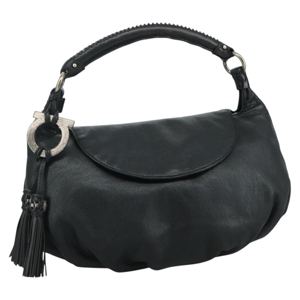Salvatore Ferragamo Gancini Leather Black Leather Handbag (Pre-Owned)