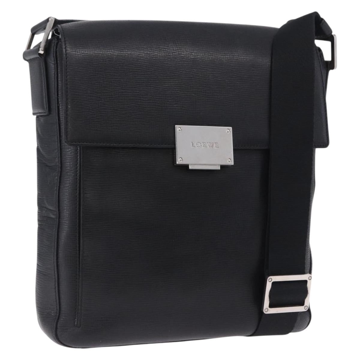 Loewe Shoulder Bag Leather Black Leather Shoulder Bag Bag (Pre-Owned)