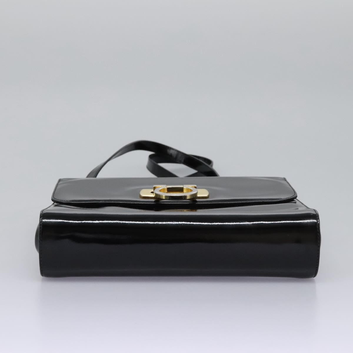 Salvatore Ferragamo Gancini Flap Patent Leather Black Patent_Leather Shoulder Bag Bag (Pre-Owned)