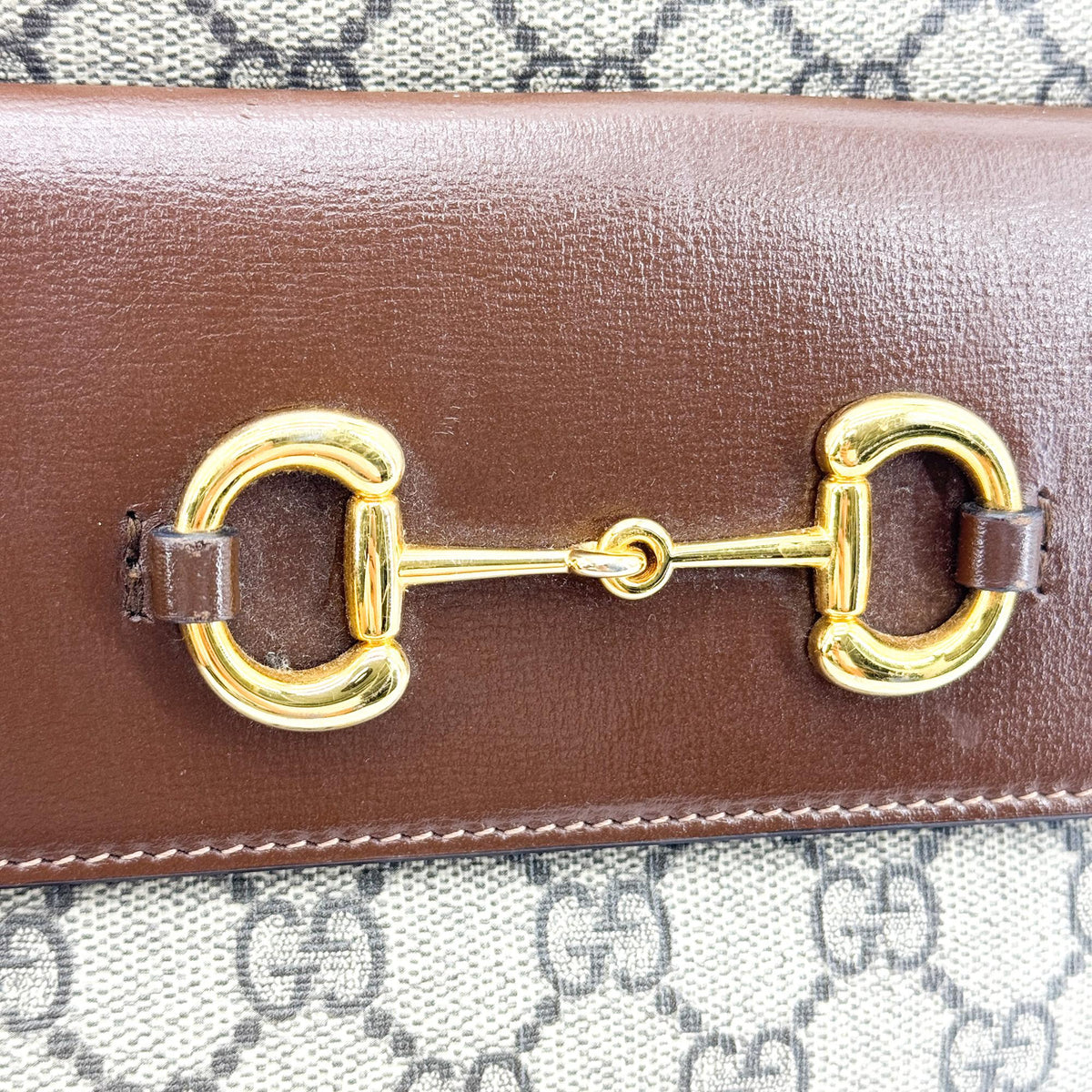 Gucci Horsebit 1955 Camera Gg Coated Canvas With Leather Beige Canvas Handbag (Pre-Owned)