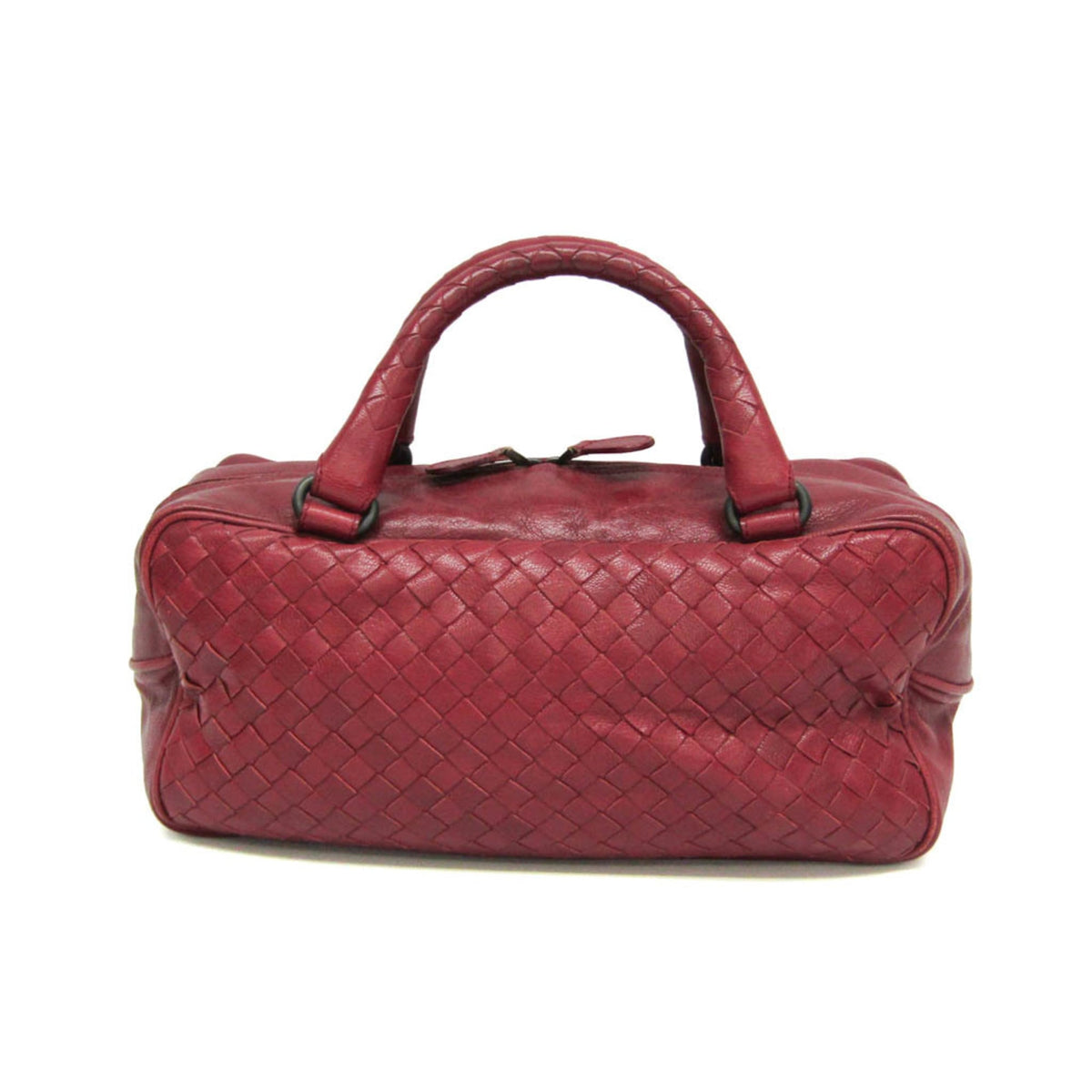 Bottega Veneta Zip Boston Intrecciato Nappa Red Leather Handbag (Pre-Owned)