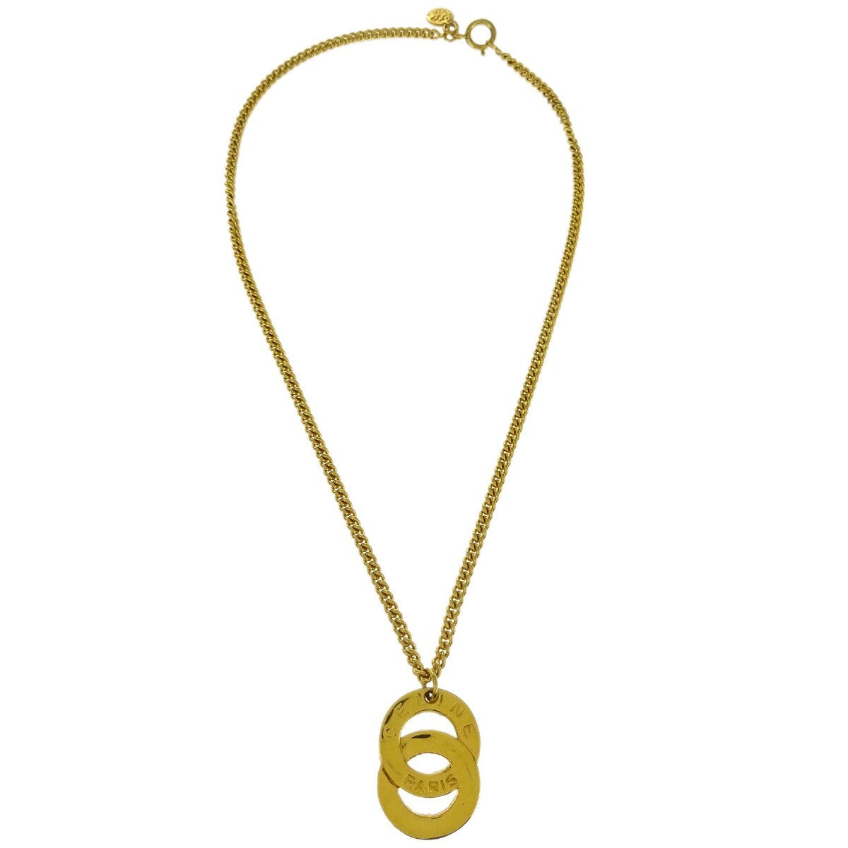 Celine Vintage Logo Circle Pendant Metal Gold Gold_Plated Necklace Jewelry (Pre-Owned)