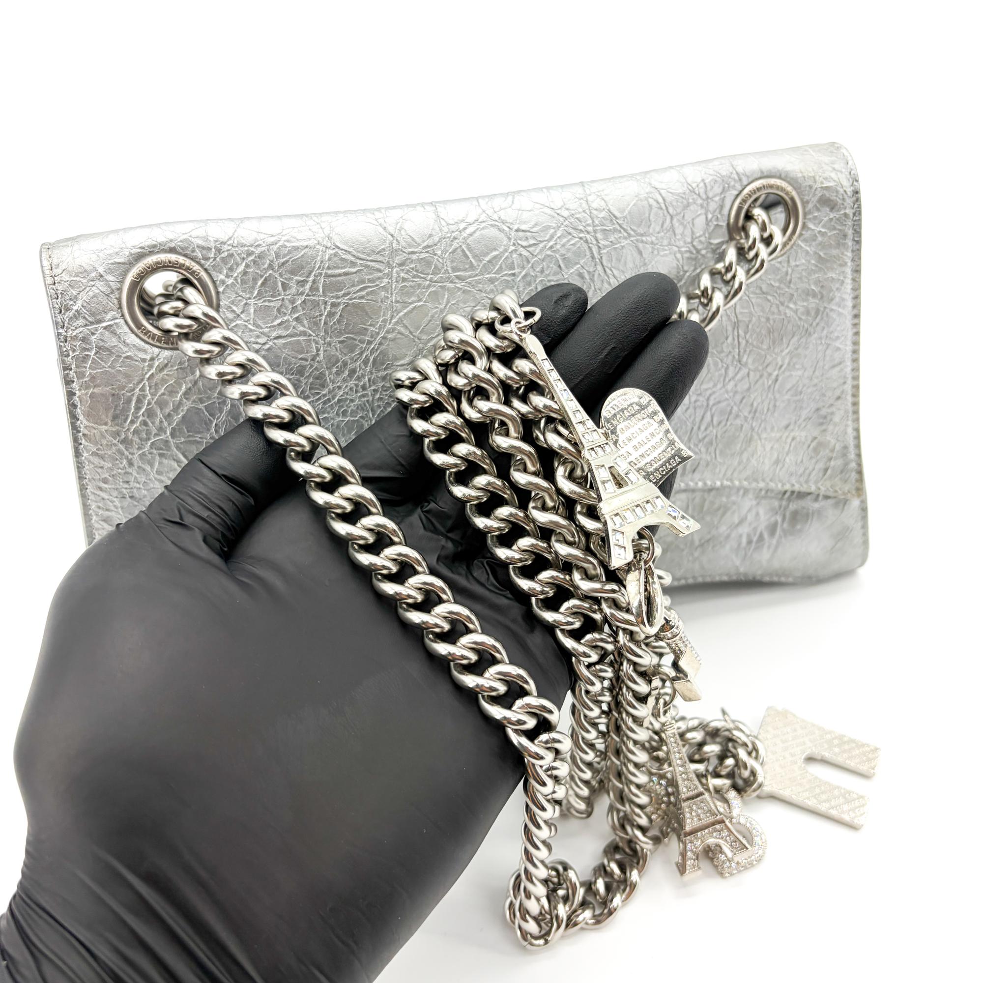 Balenciaga Crush Charm Chain Flap Leather Silver Leather Shoulder Bag Bag (Pre-Owned)