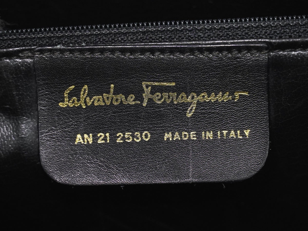 Salvatore Ferragamo Vintage Vara Bow Lizard Embossed Leather Black Leather Tote Bag Bag (Pre-Owned)