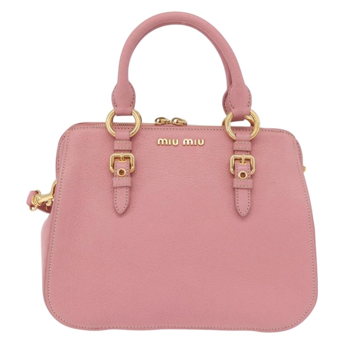 Miu Miu Madras Bowler Leather Pink Leather Handbag (Pre-Owned)