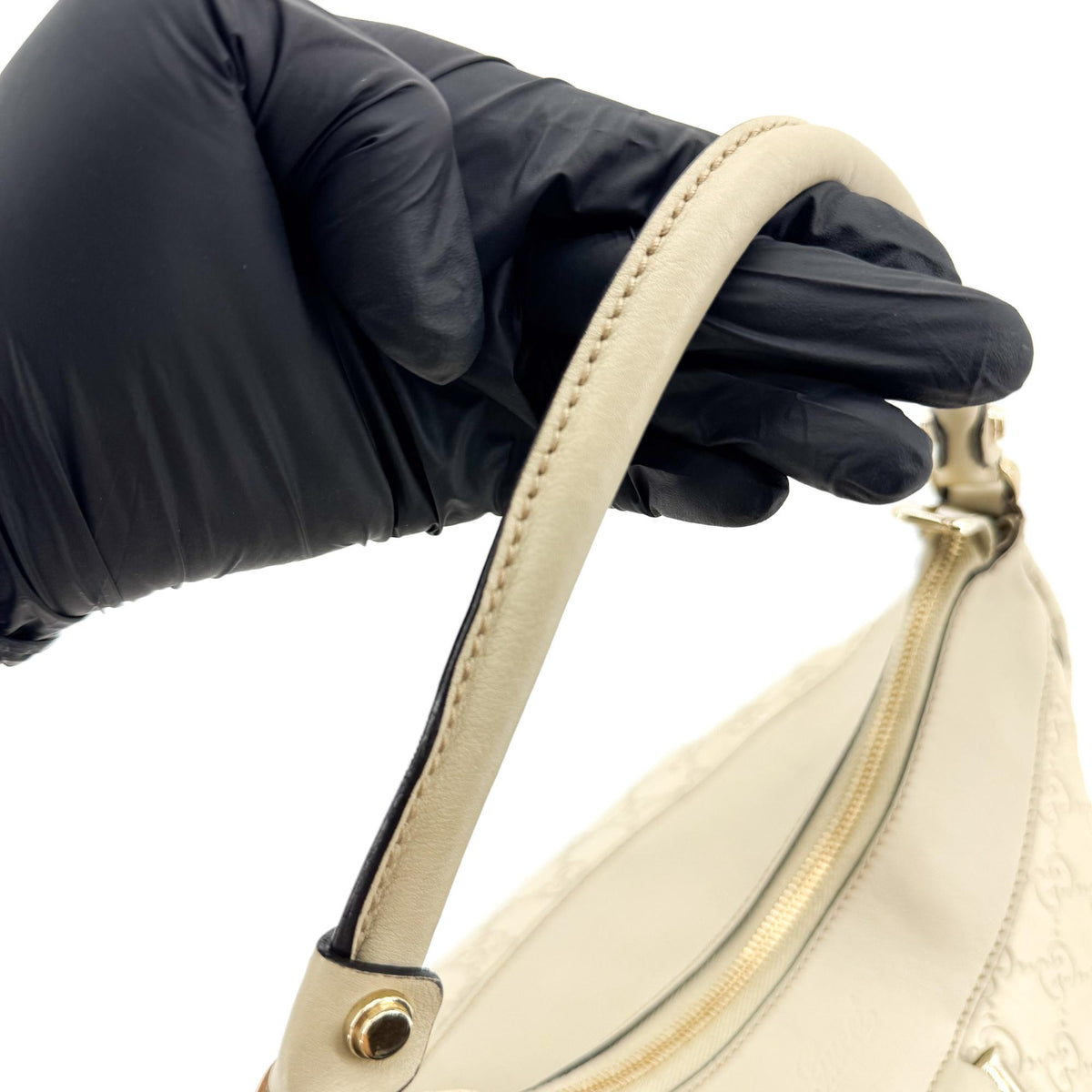 Gucci D Gold Hobo Guccissima Leather Beige Leather Shoulder Bag Bag (Pre-Owned)