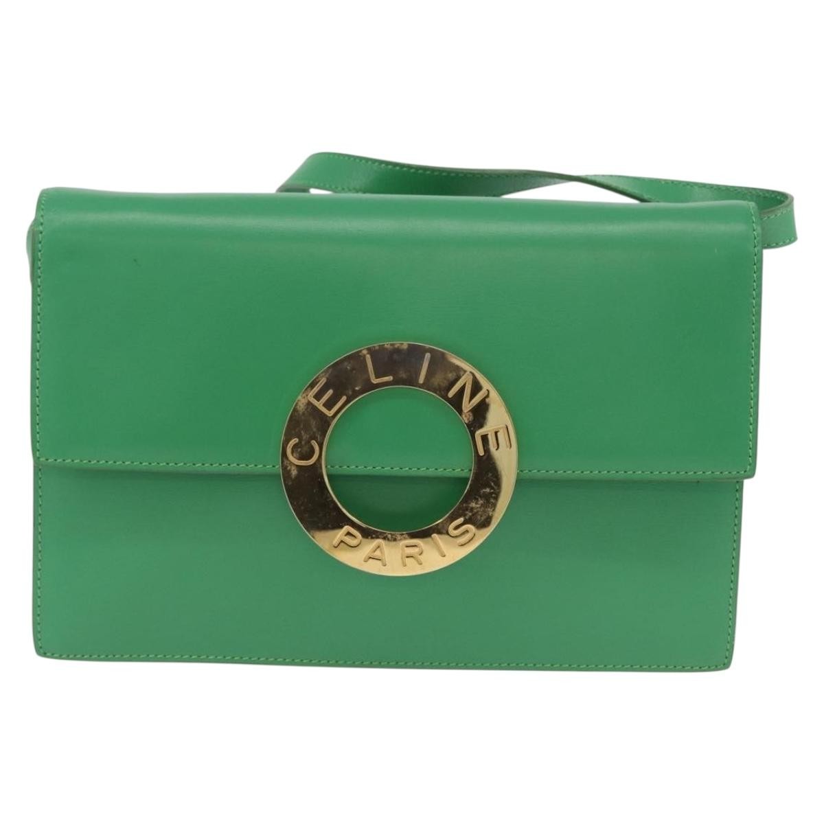 Celine Circle Logo Leather Green Leather Shoulder Bag Bag (Pre-Owned)